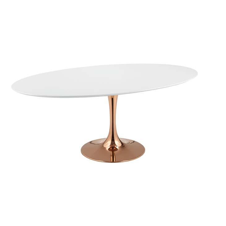 Modway Lippa 78" Oval Wood Top Dining Table in Rose White