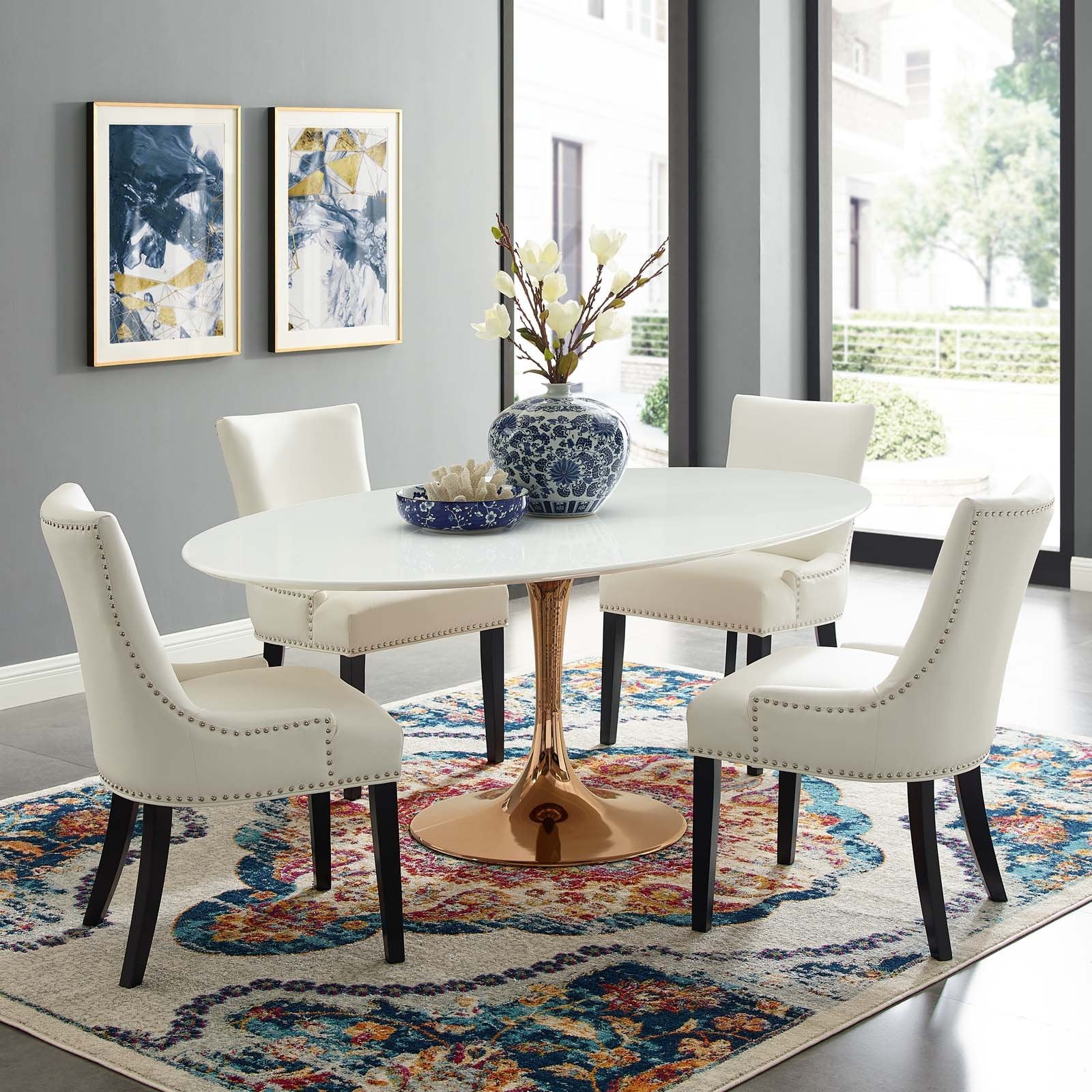 Modway Lippa 78" Oval Wood Top Dining Table in Rose White - Lifestyle Image