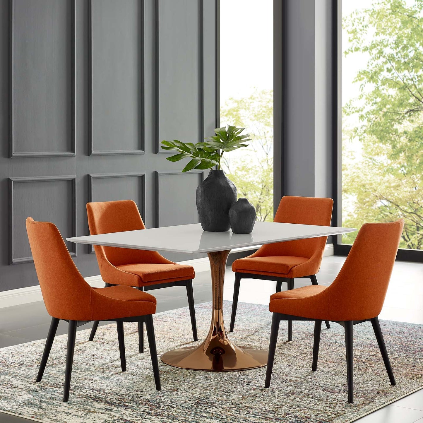 Modway Lippa 60" Rectangle Wood Top Dining Table in Rose White - Lifestyle Image