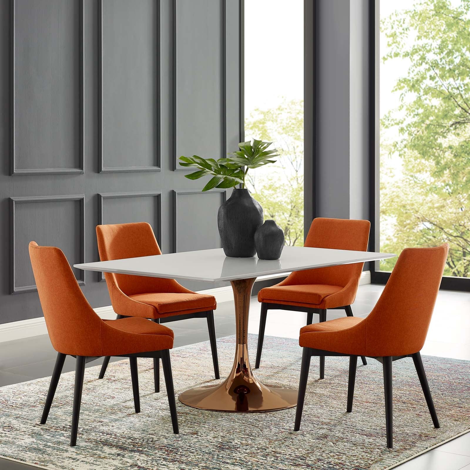 Modway Lippa 60" Rectangle Wood Top Dining Table in Rose White - Lifestyle Image