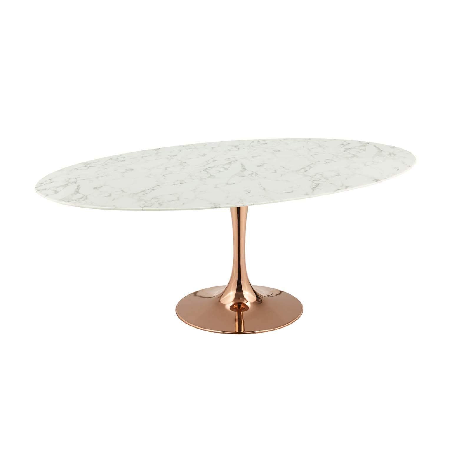 Modway Lippa 78" Oval Artificial Marble Dining Table in Rose White - 2