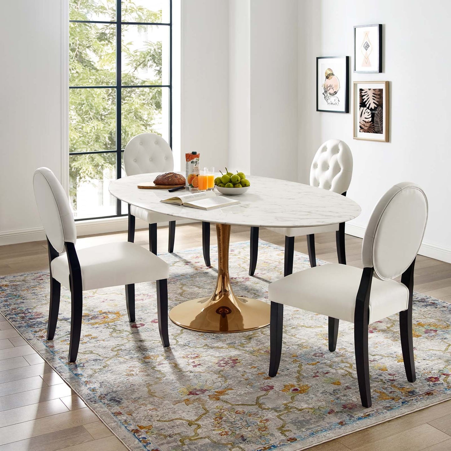 Modway Lippa 78" Oval Artificial Marble Dining Table in Rose White - Lifestyle Image