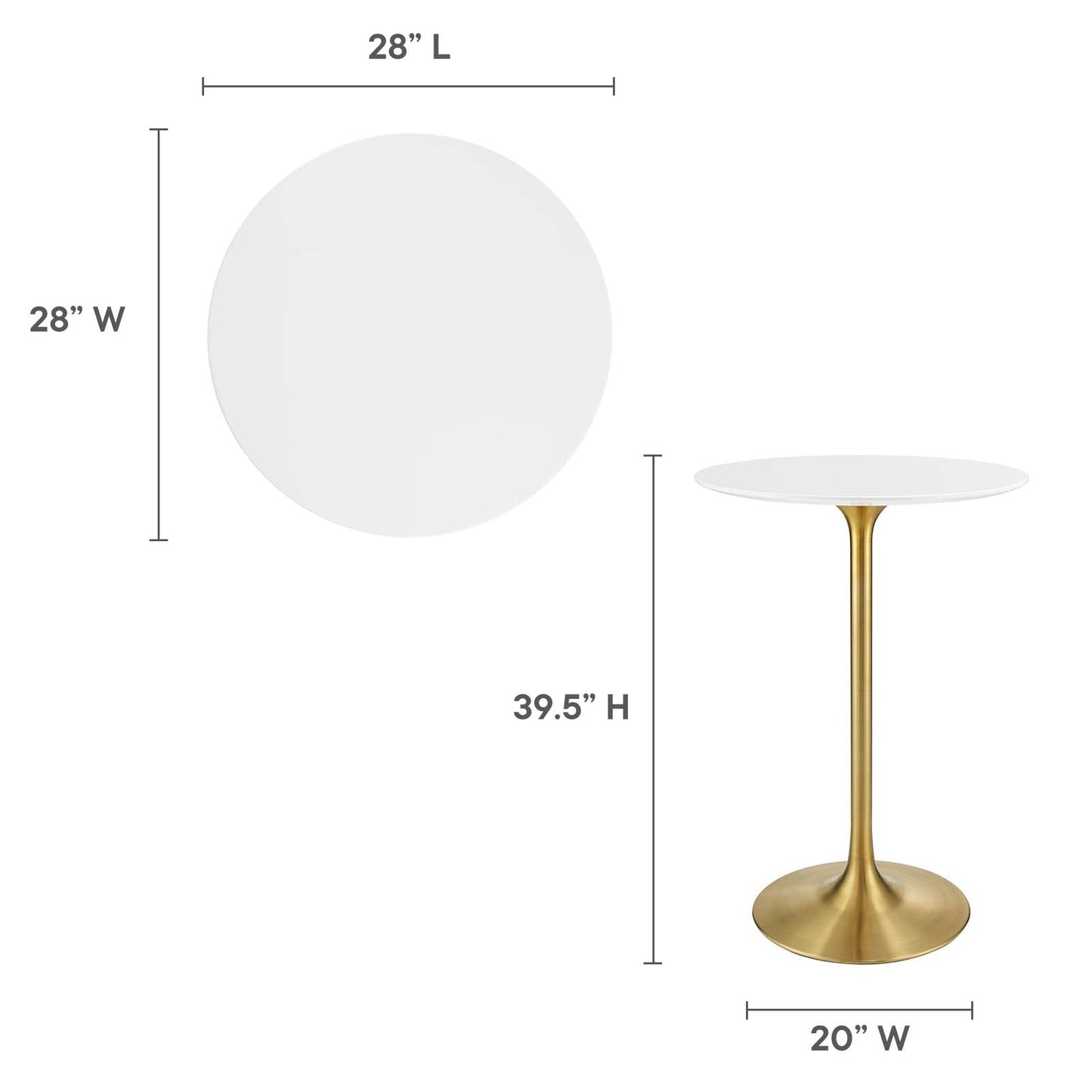 Modway Lippa 28" Bar Table In Gold White - EEI-3262 - EEI-3262