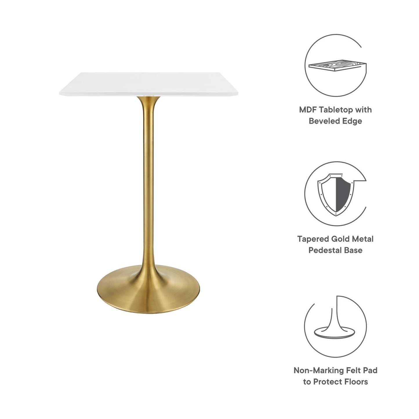 Modway Lippa 28" Square Bar Table Gold White - EEI-3263