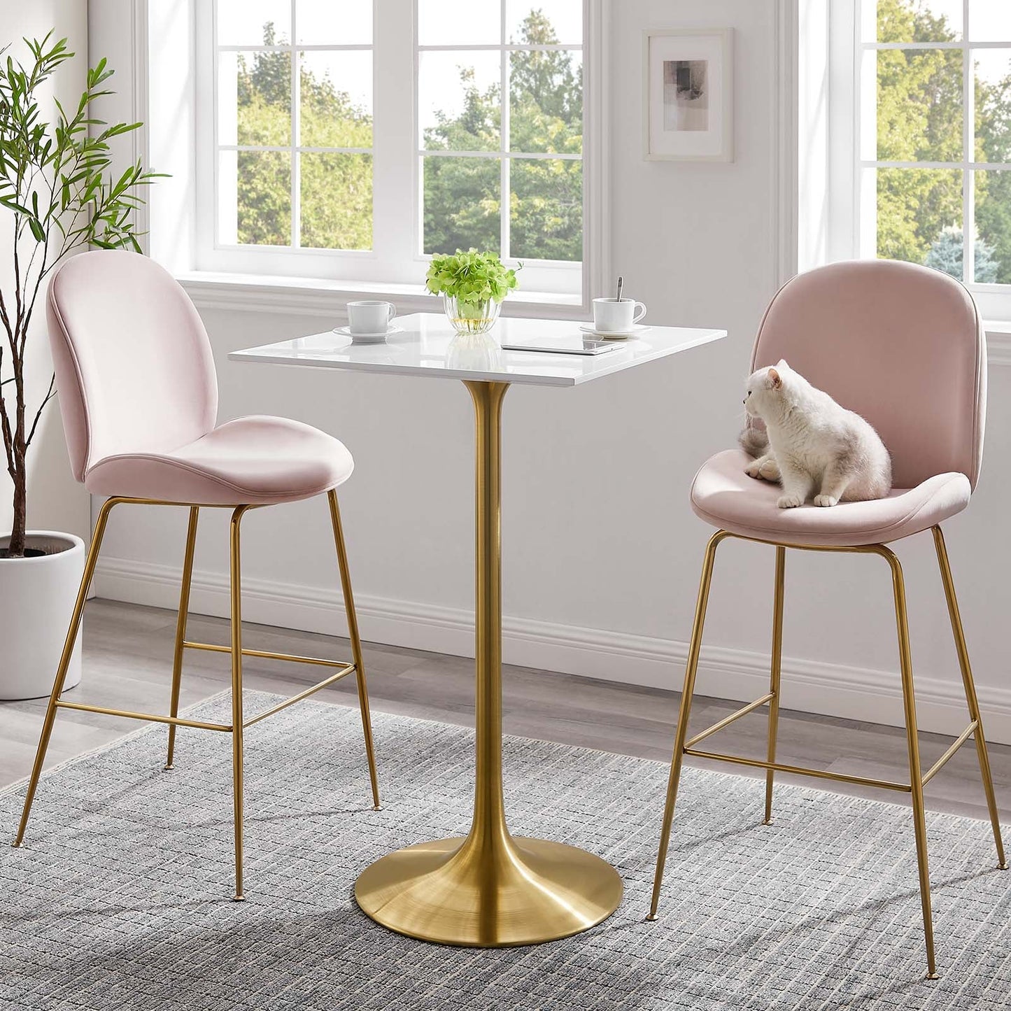 Modway Lippa 28" Square Bar Table Gold White - EEI-3263