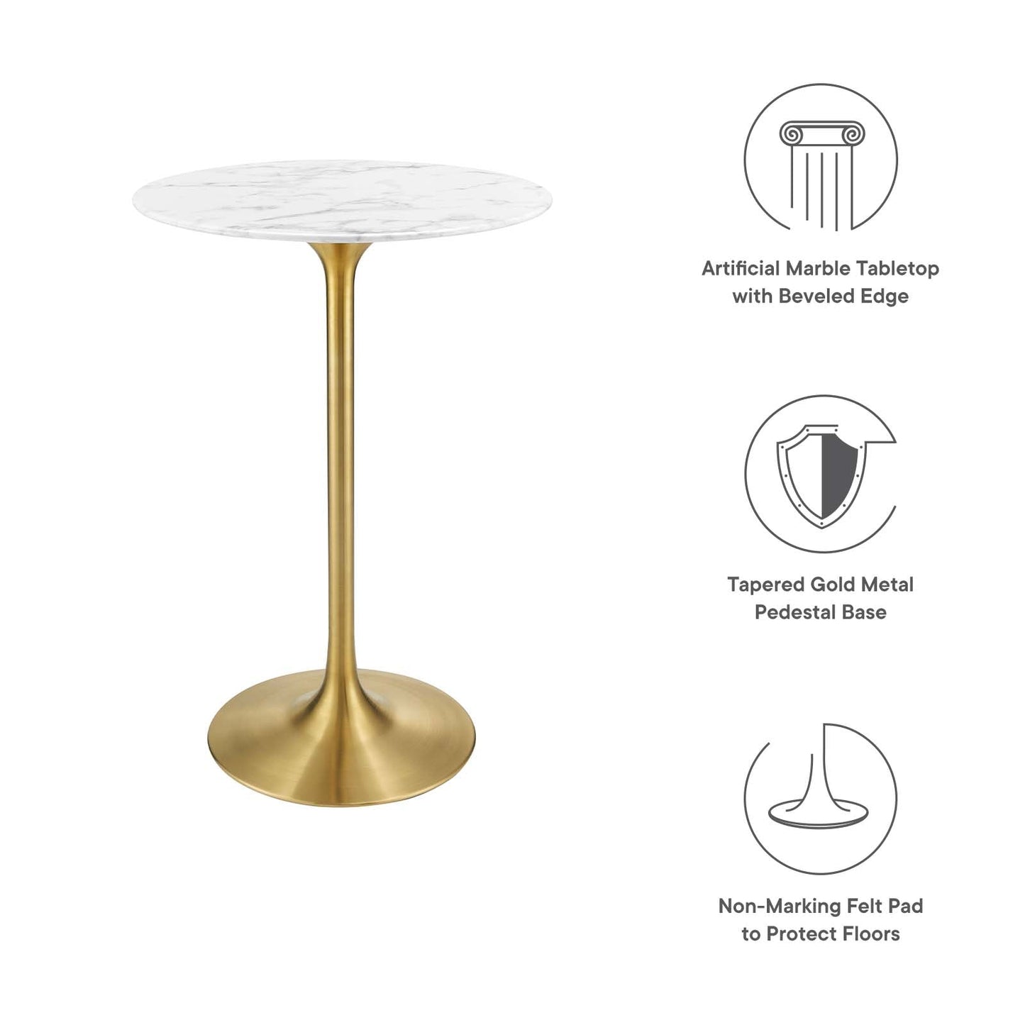 Modway Lippa 28" Bar Table Gold White - EEI-3264