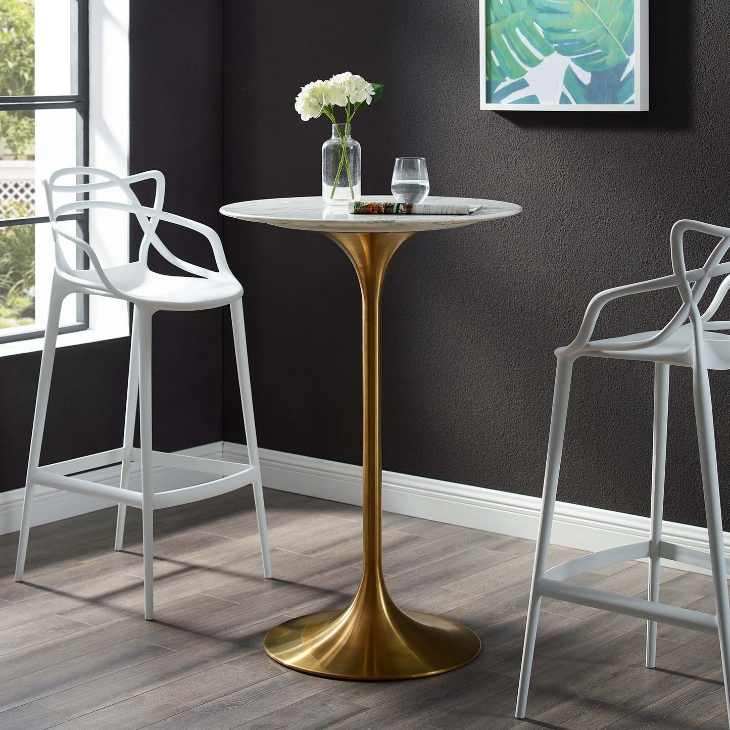 Modway Lippa 28" Bar Table Gold White | Bar Table | Modishstore