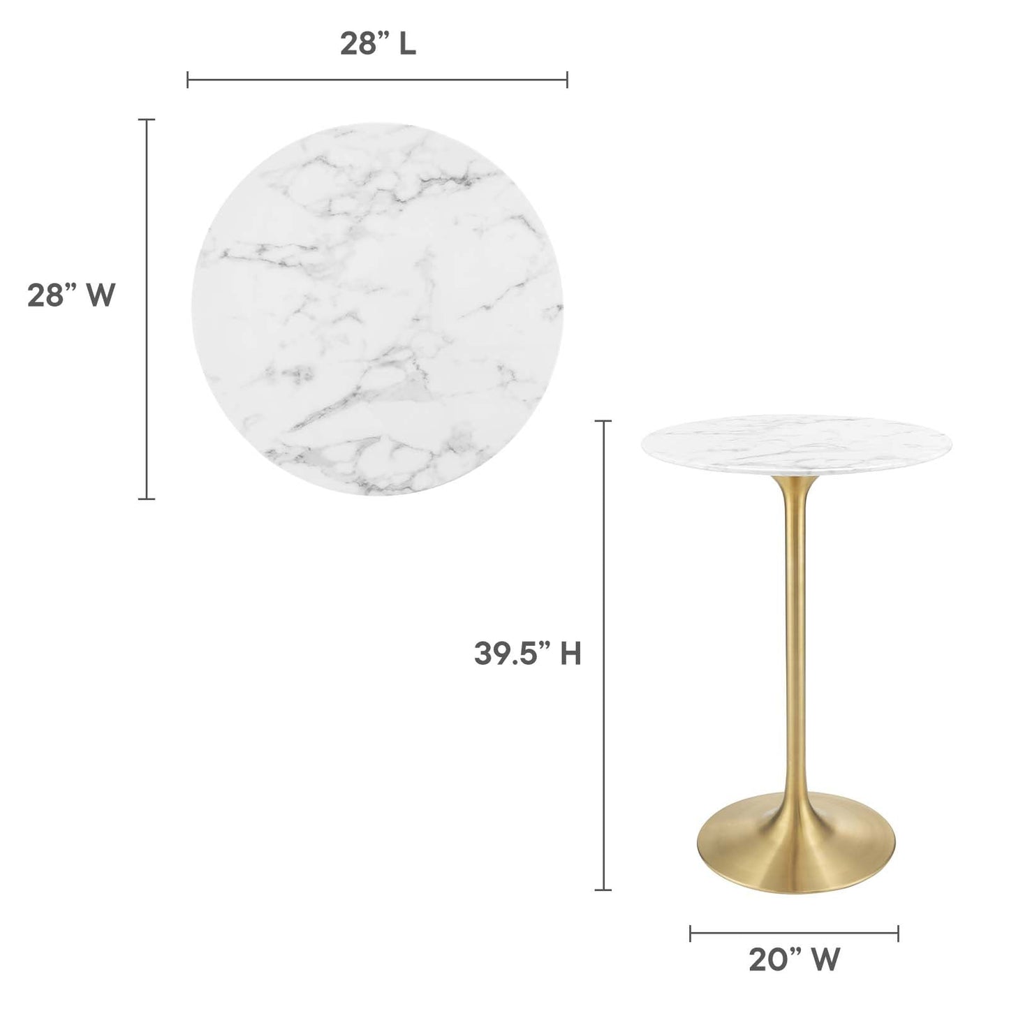 Modway Lippa 28" Bar Table Gold White - EEI-3264