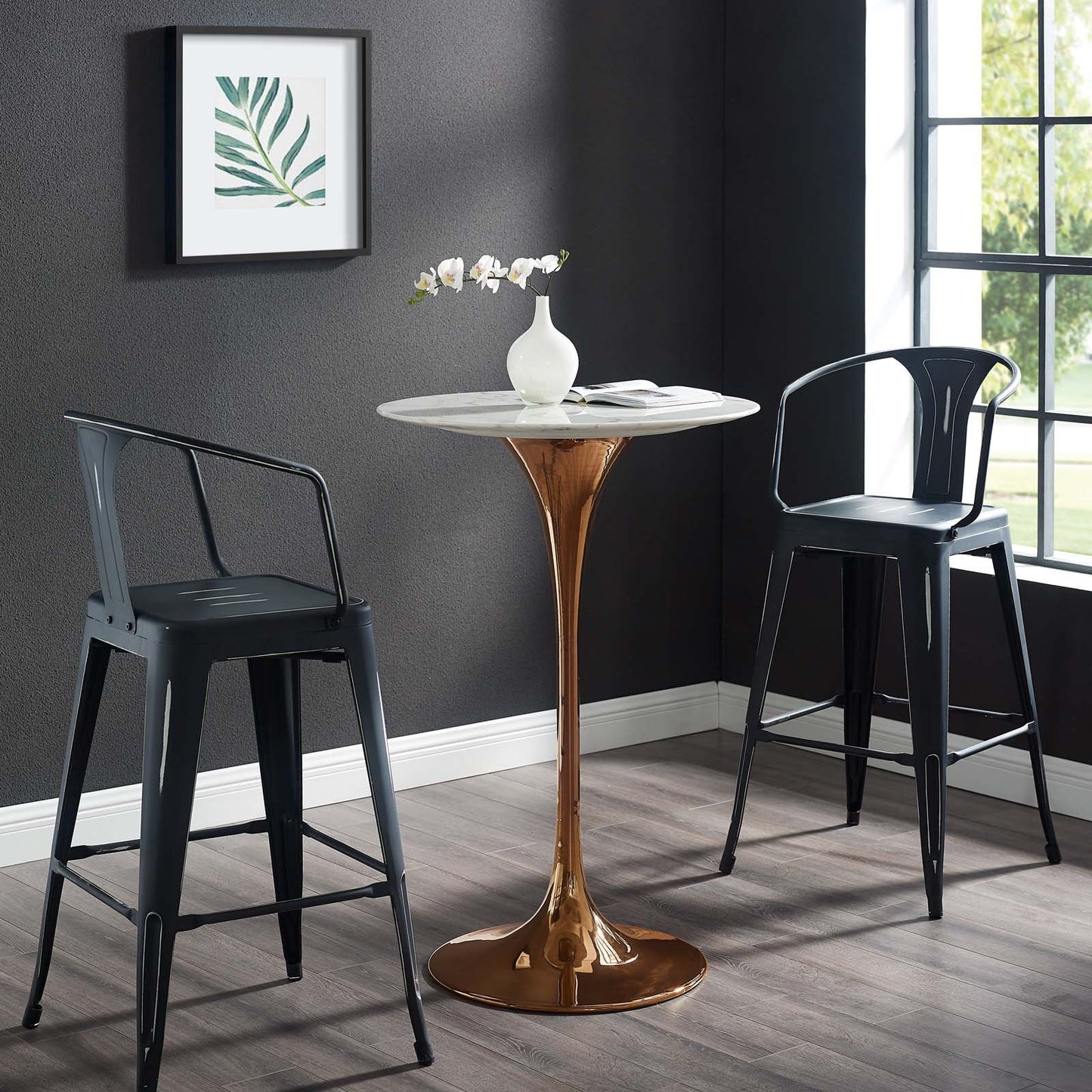 Modway Lippa 28" Bar Table Rose White