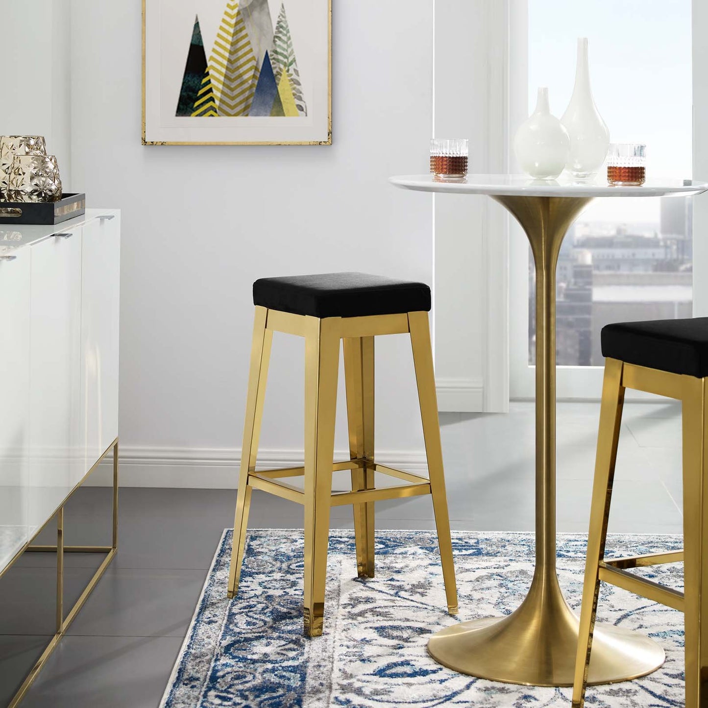 Modway Arrive Gold Stainless Steel Upholstered Velvet Bar Stool