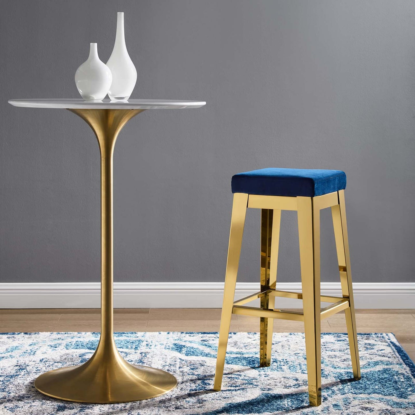 Modway Arrive Gold Stainless Steel Upholstered Velvet Bar Stool