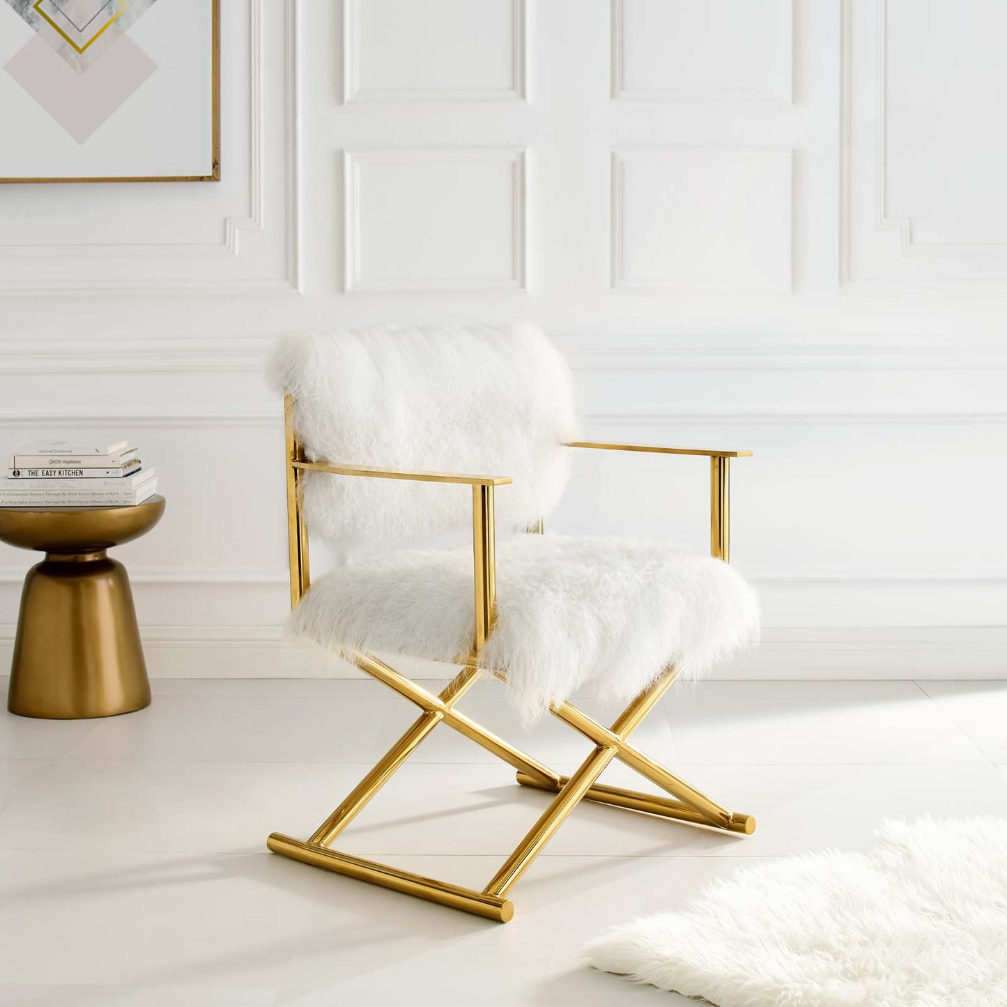 Modway Action Pure White Cashmere Accent Director's Chair Gold White