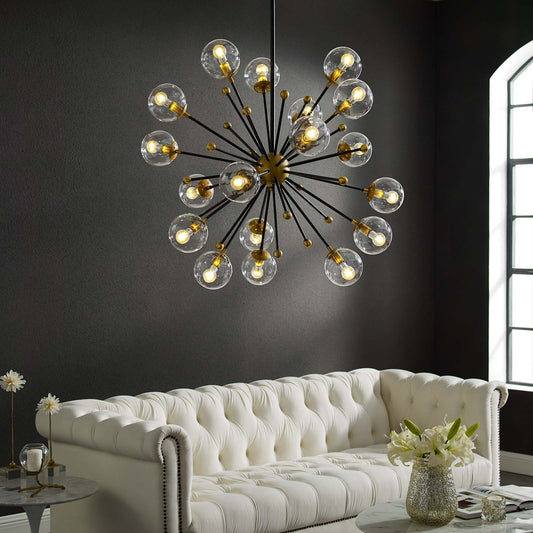 Modway Constellation Clear Glass and Brass Ceiling Light Pendant Chandelier | Chandeliers