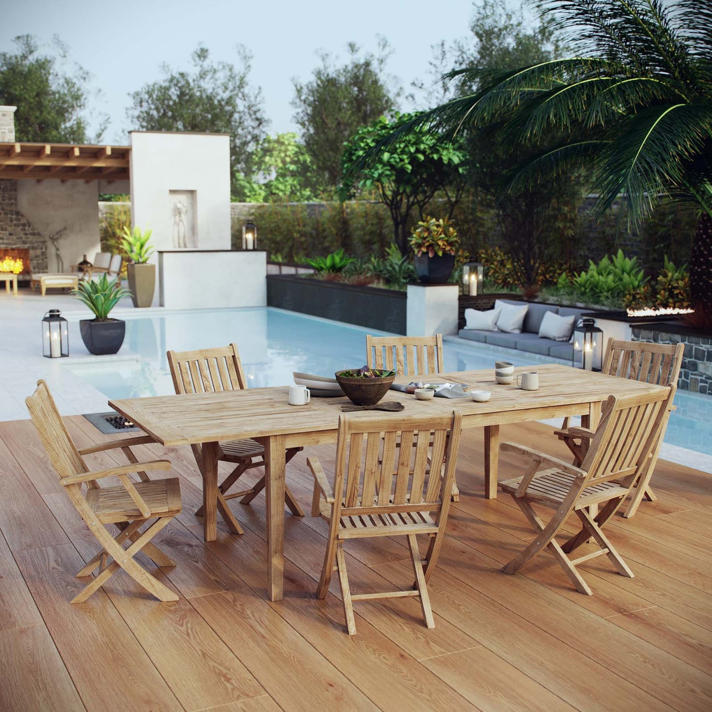 Modway Marina 7 Piece Outdoor Patio Teak Outdoor Dining Set-EEI-3280 | Outdoor Dining Set | Modishstore