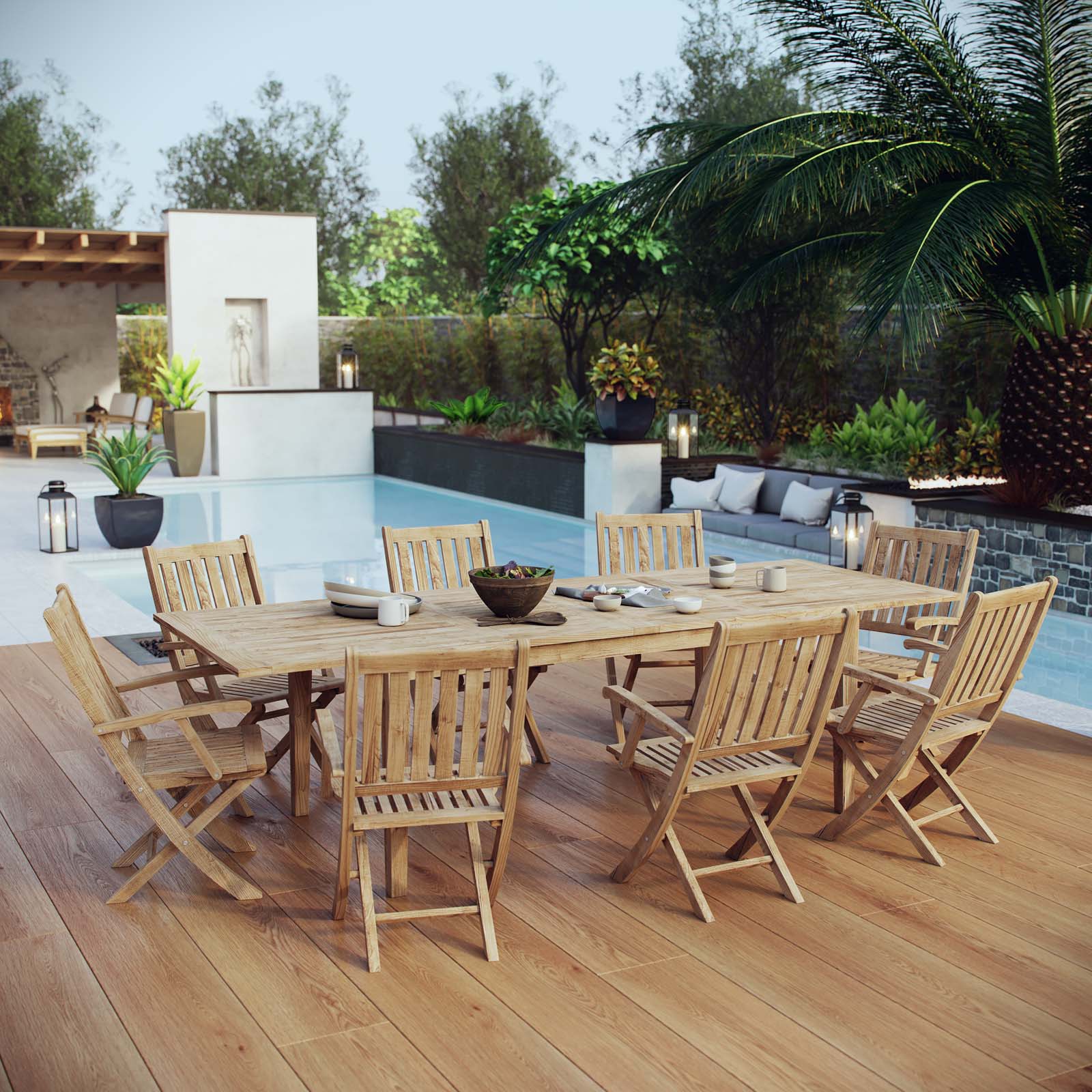 Modway Marina 9 Piece Outdoor Patio Teak Outdoor Dining Set-EEI-3540 | Outdoor Dining Set | Modishstore