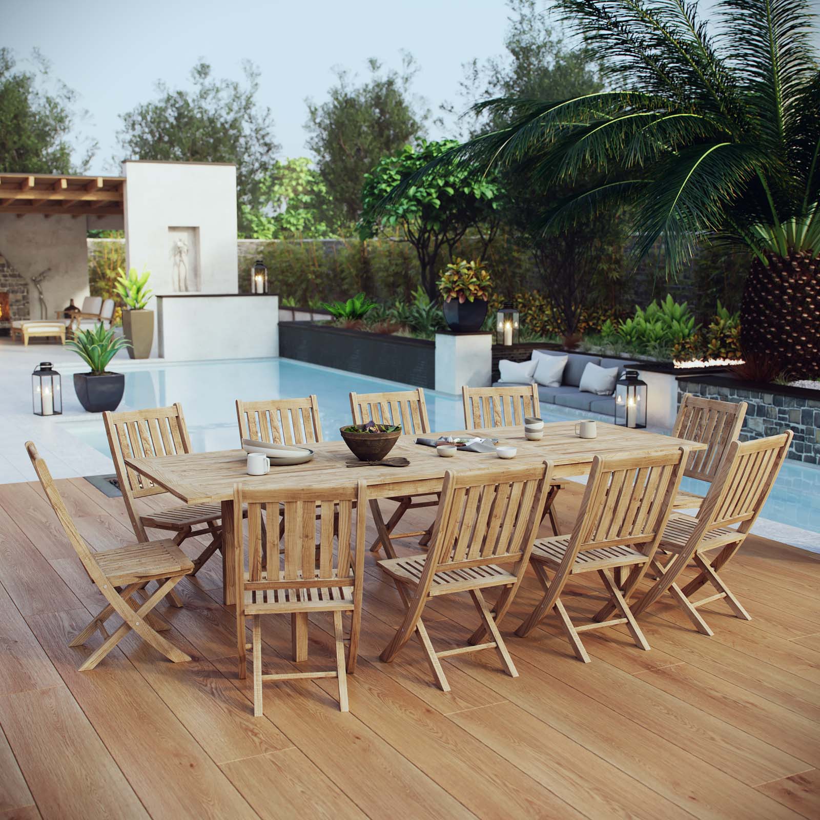 Modway Marina 11 Piece Outdoor Patio Teak Outdoor Dining Set-EEI-3284 | Outdoor Dining Set | Modishstore