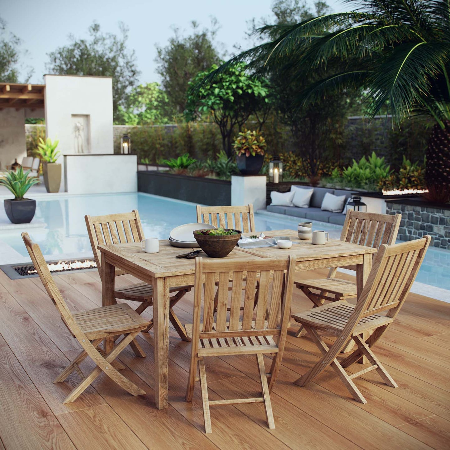 Modway Marina 7 Piece Outdoor Patio Teak Outdoor Dining Set | Outdoor Dining Set | Modishstore-8
