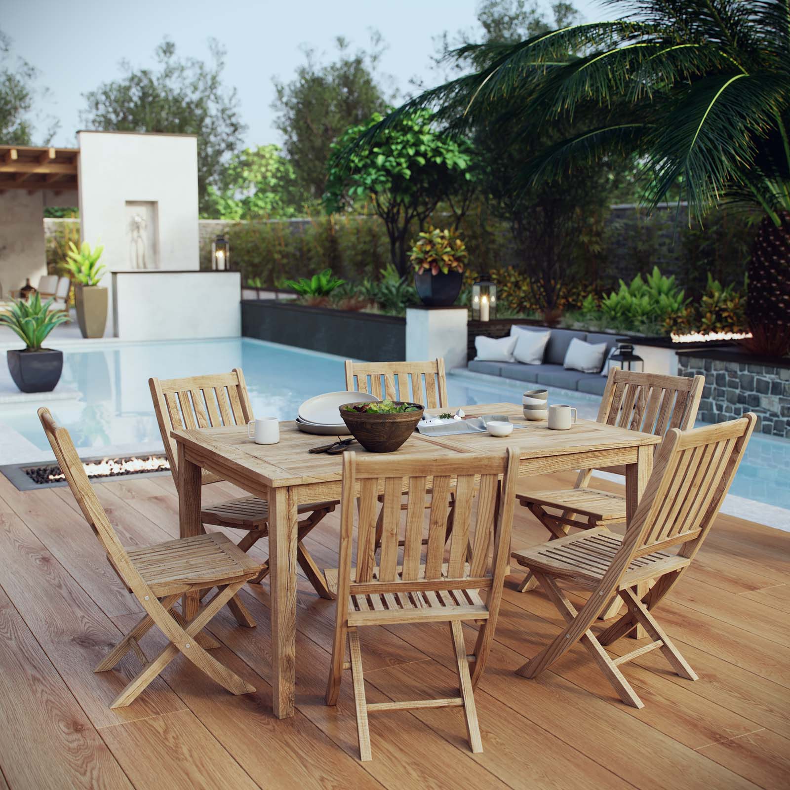 Modway Marina 7 Piece Outdoor Patio Teak Outdoor Dining Set | Outdoor Dining Set | Modishstore-8