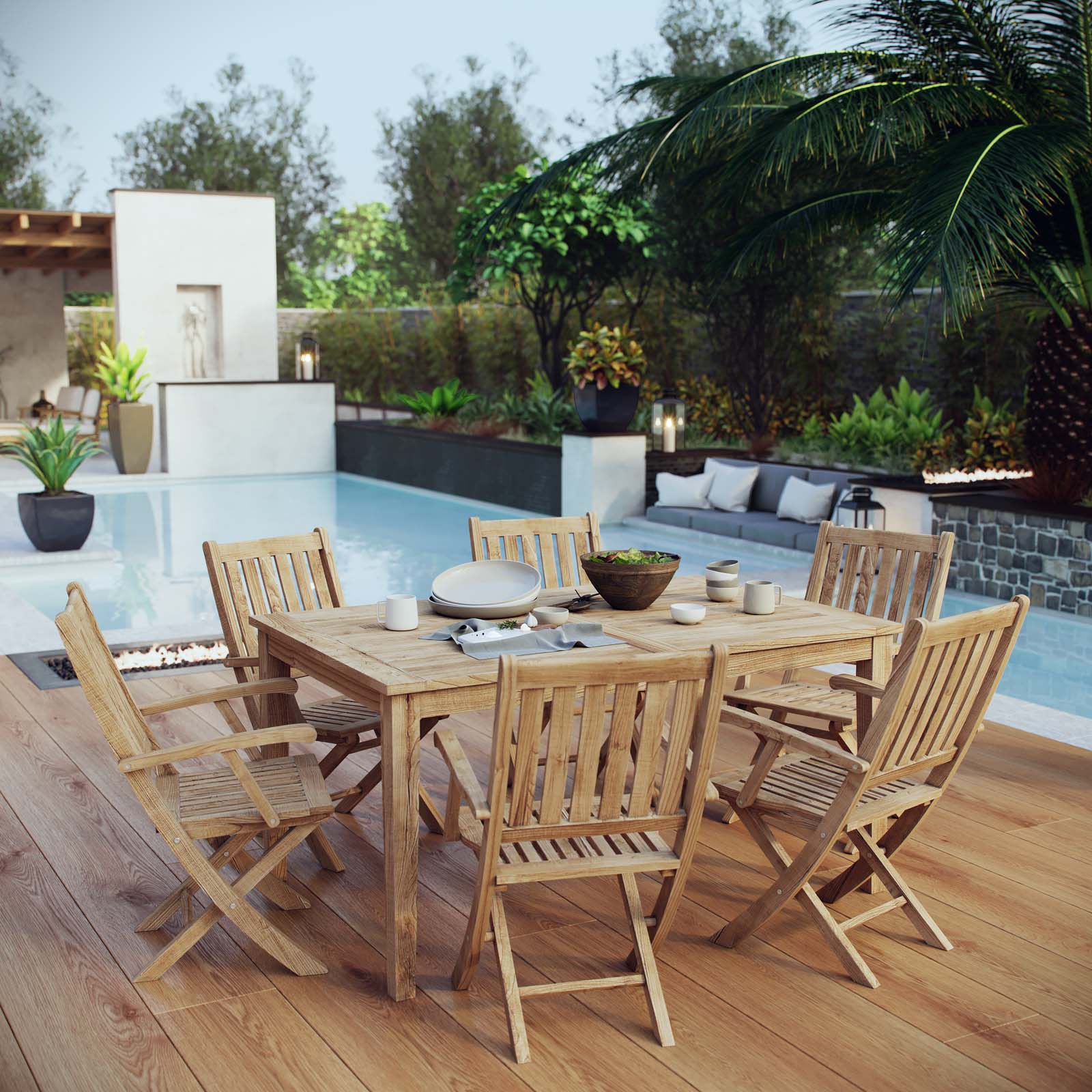 Modway Marina 7 Piece Outdoor Patio Teak Outdoor Dining Set | Outdoor Dining Set | Modishstore-8