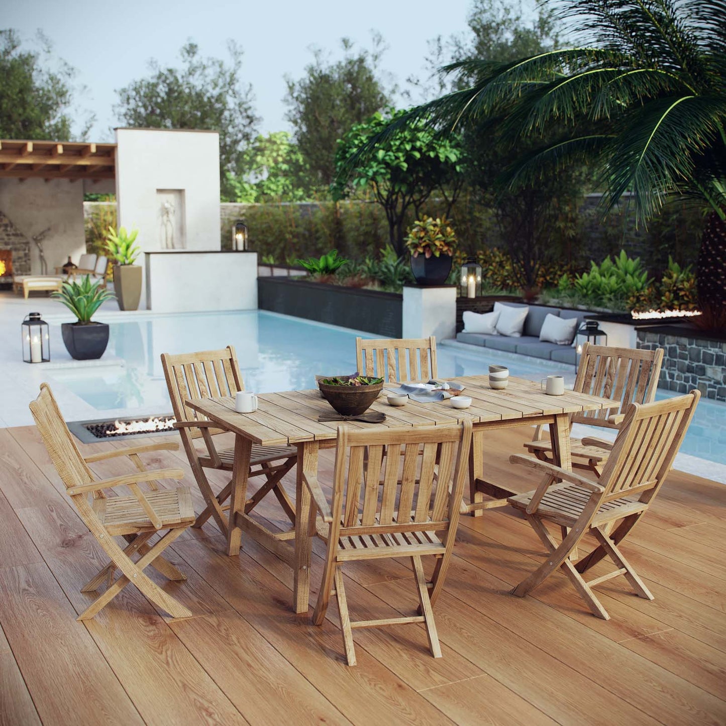 Modway Marina 7 Piece Outdoor Patio Teak Outdoor Dining Set-EEI-3299 | Outdoor Dining Set | Modishstore