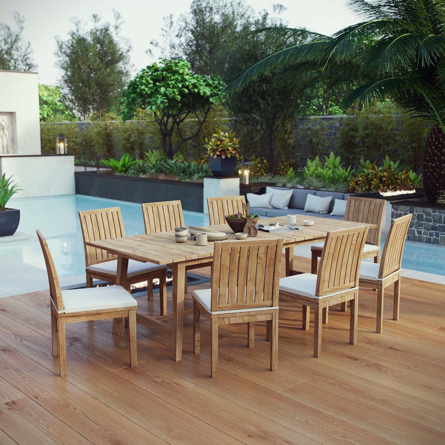 Modway Marina 9 Piece Outdoor Patio Teak Outdoor Dining Set
