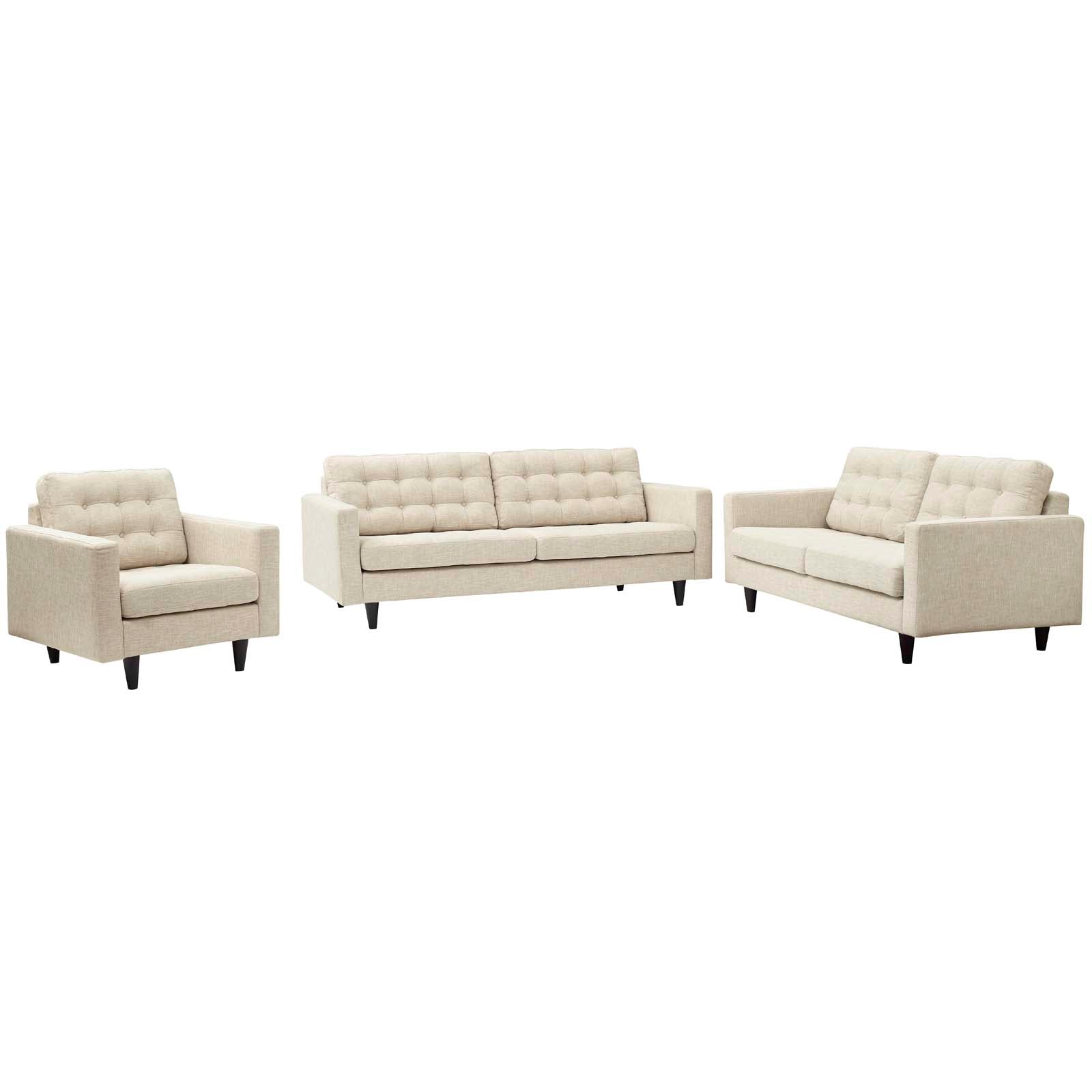 Modway Empress Sofa, Loveseat and Armchair Set of 3 | Sofas | 