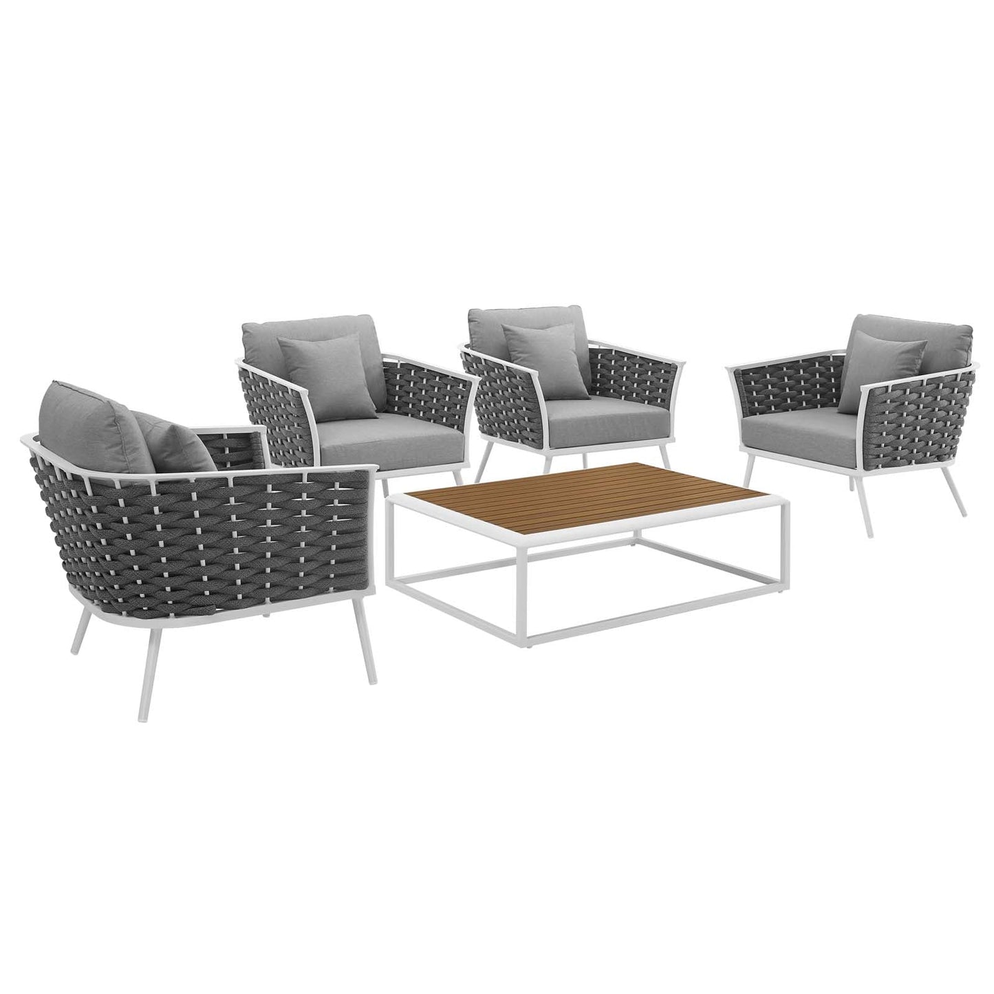 Modway Stance 5 Piece Outdoor Patio Aluminum Sectional Sofa Set | Outdoor Sofas, Loveseats & Sectionals | Modishstore-2