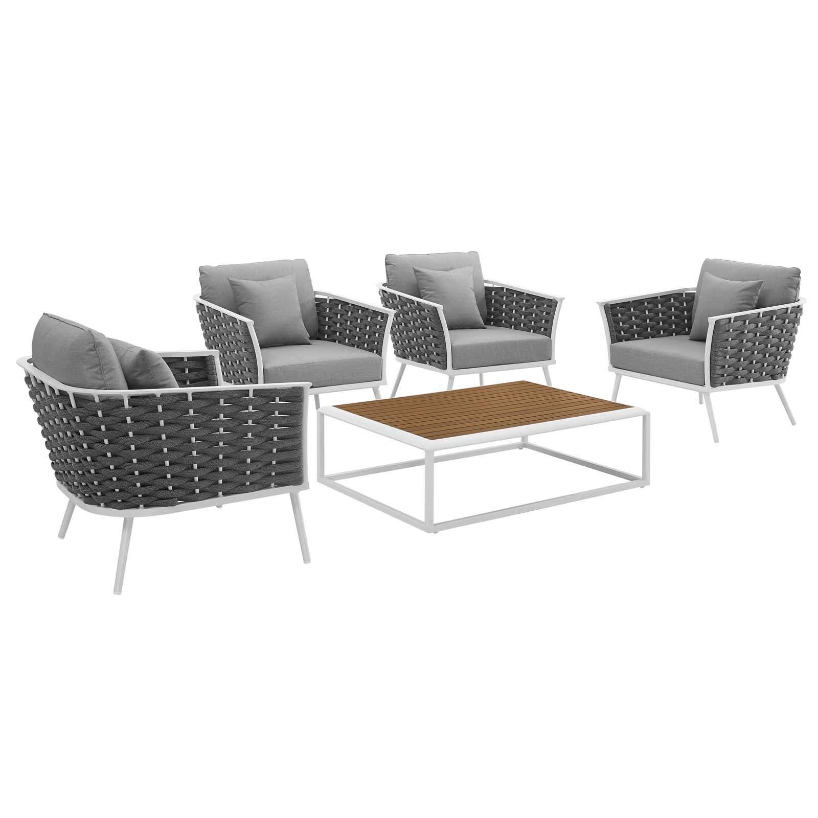 Modway Stance 5 Piece Outdoor Patio Aluminum Sectional Sofa Set | Outdoor Sofas, Loveseats & Sectionals | Modishstore-2