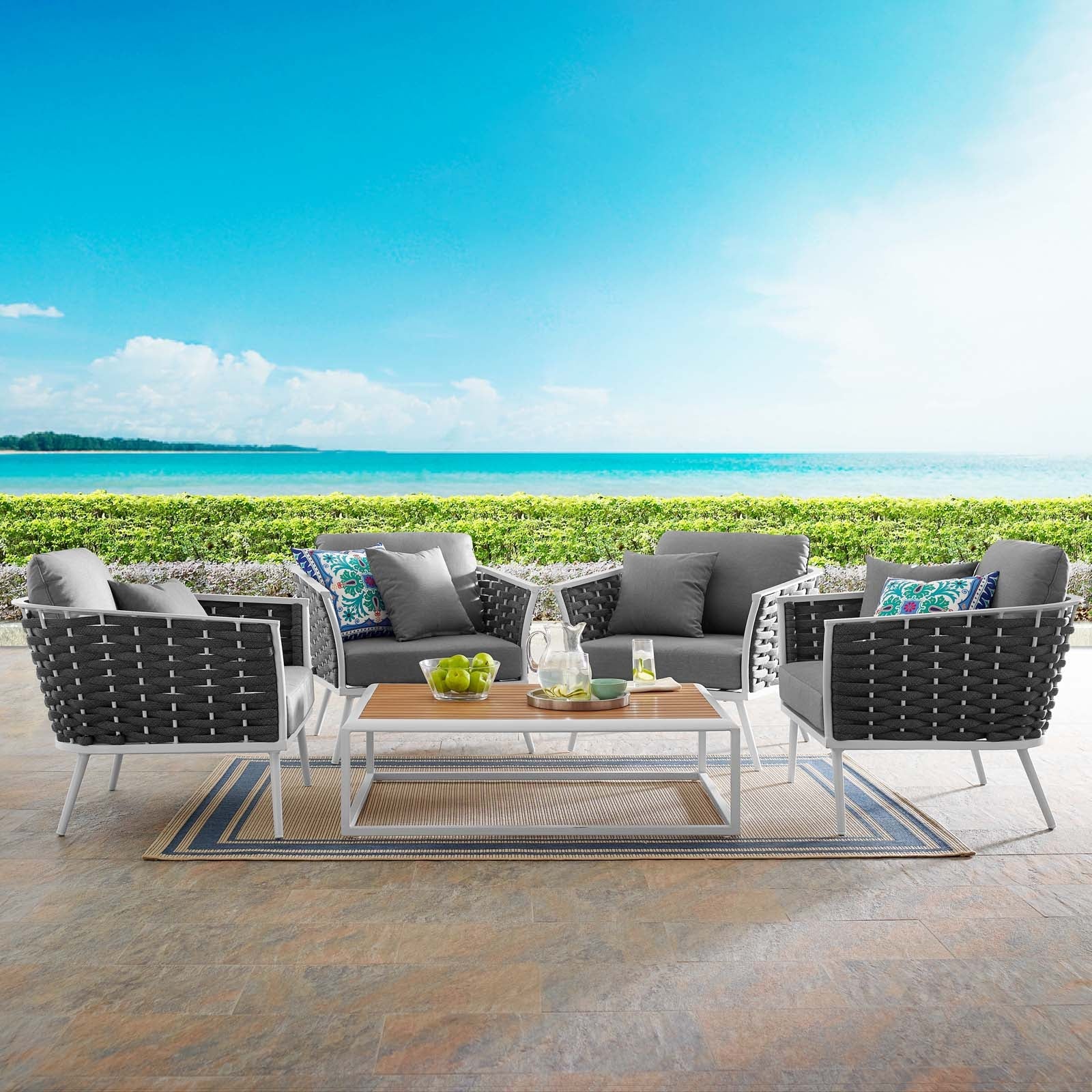 Modway Stance 5 Piece Outdoor Patio Aluminum Sectional Sofa Set | Outdoor Sofas, Loveseats & Sectionals | Modishstore
