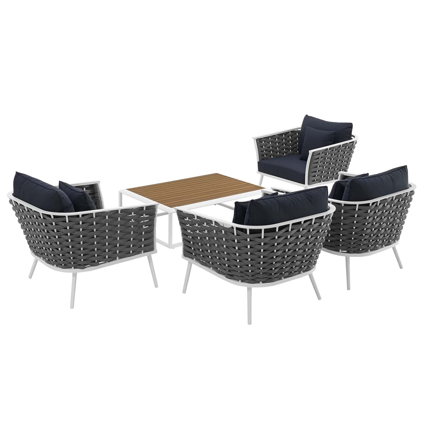Modway Stance 5 Piece Outdoor Patio Aluminum Sectional Sofa Set | Outdoor Sofas, Loveseats & Sectionals | Modishstore-11