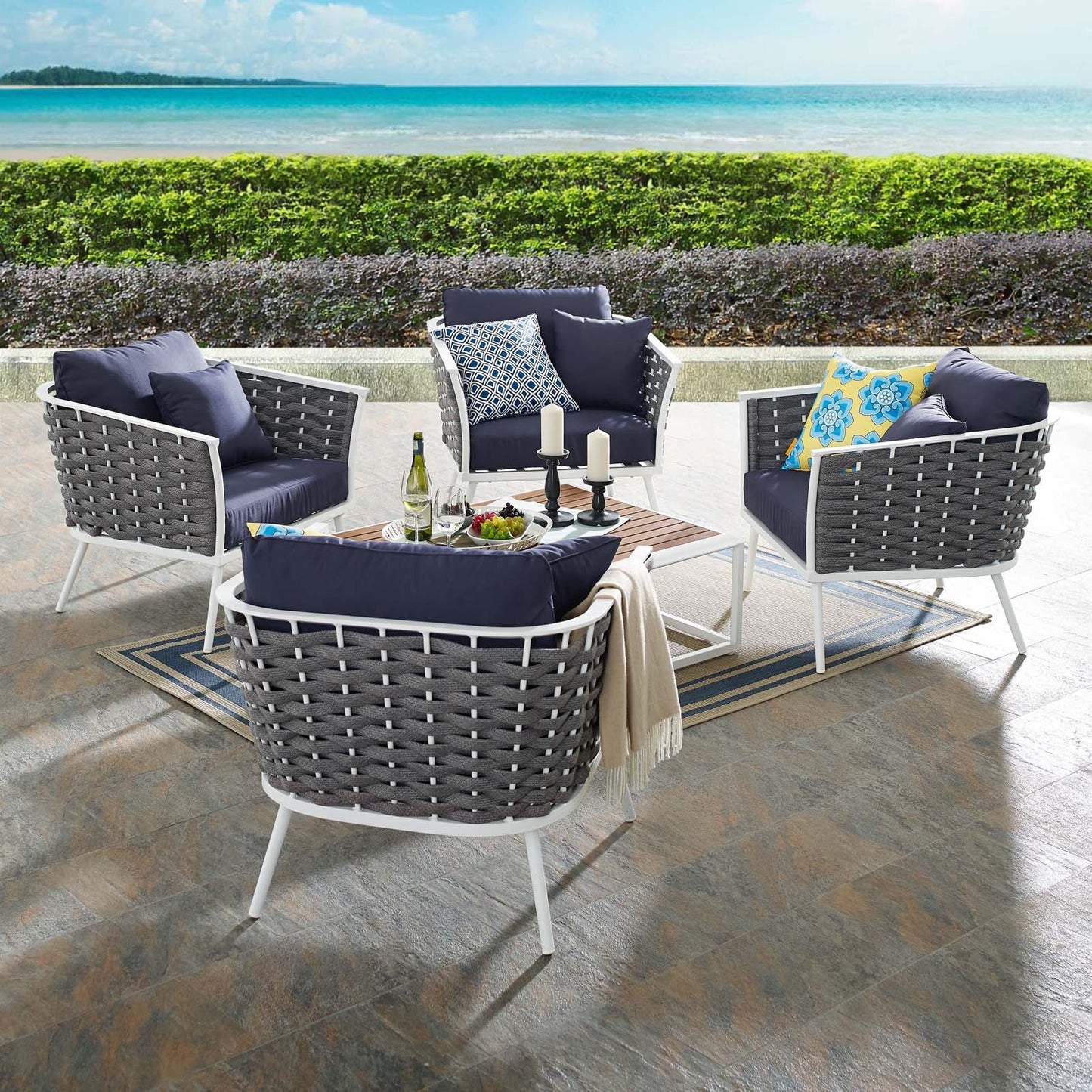 Modway Stance 5 Piece Outdoor Patio Aluminum Sectional Sofa Set | Outdoor Sofas, Loveseats & Sectionals | Modishstore-9