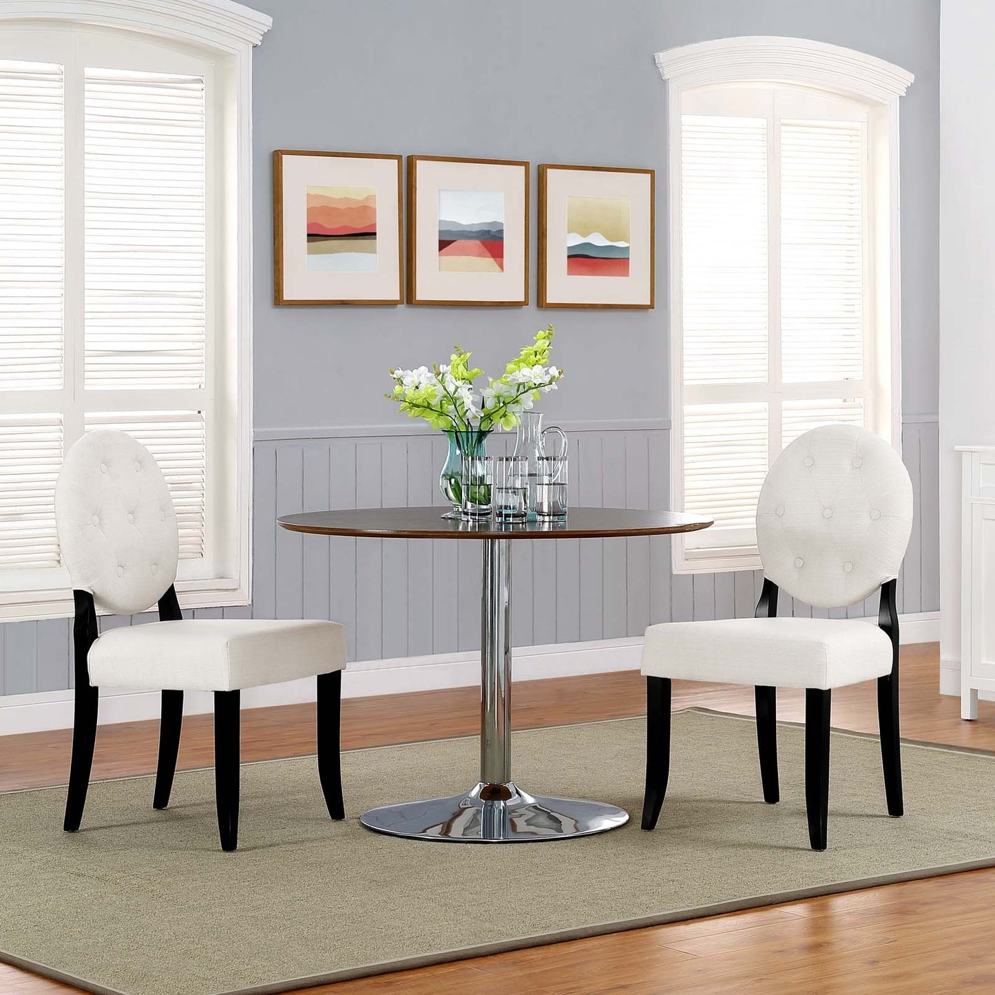 Modway Button Dining Side Chair Upholstered Fabric Set of 2