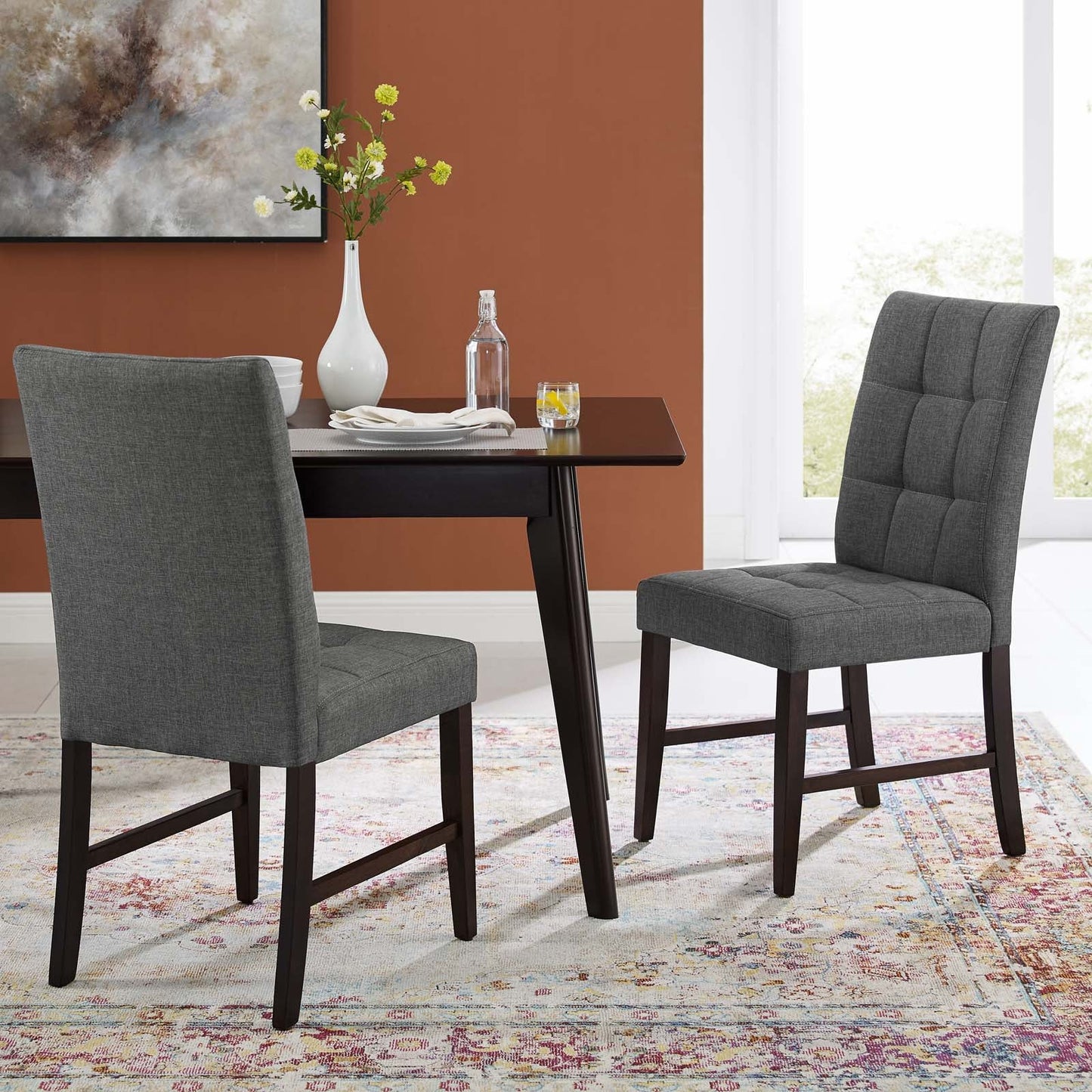 Modway Promulgate Biscuit Tufted Upholstered Fabric Dining Chair Set of 2 | Dining Chairs | Modishstore-16
