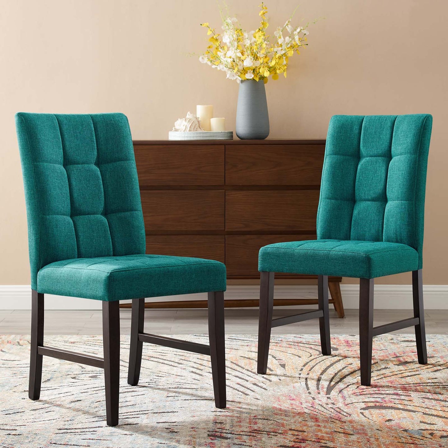 Modway Promulgate Biscuit Tufted Upholstered Fabric Dining Chair Set of 2 | Dining Chairs | Modishstore-27