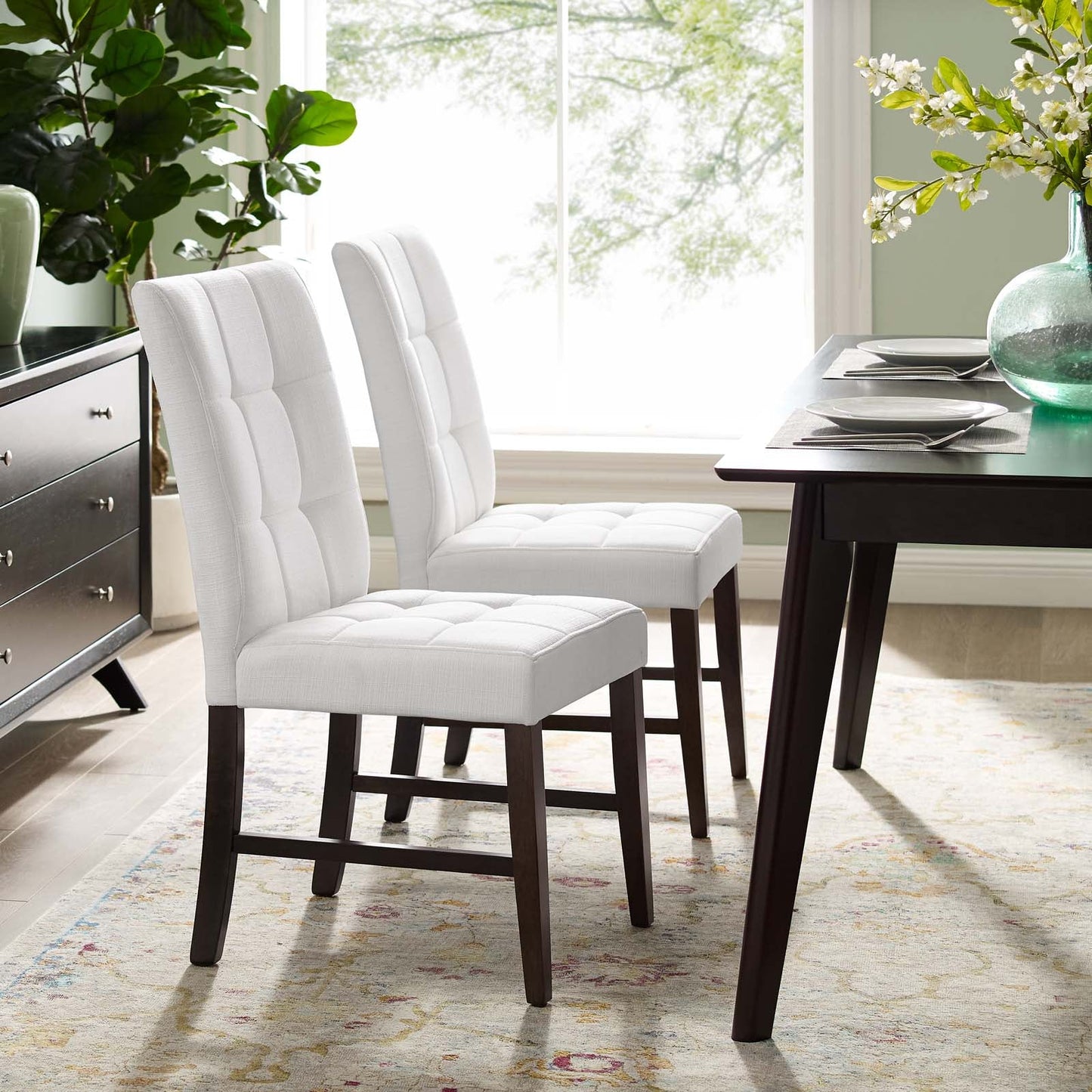 Modway Promulgate Biscuit Tufted Upholstered Fabric Dining Chair Set of 2 | Dining Chairs | Modishstore-35