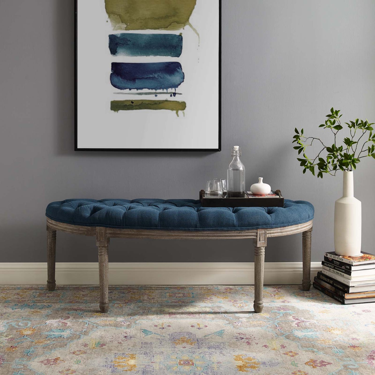 Modway Esteem Vintage French Upholstered Fabric Semi-Circle Bench | Stools & Benches | 