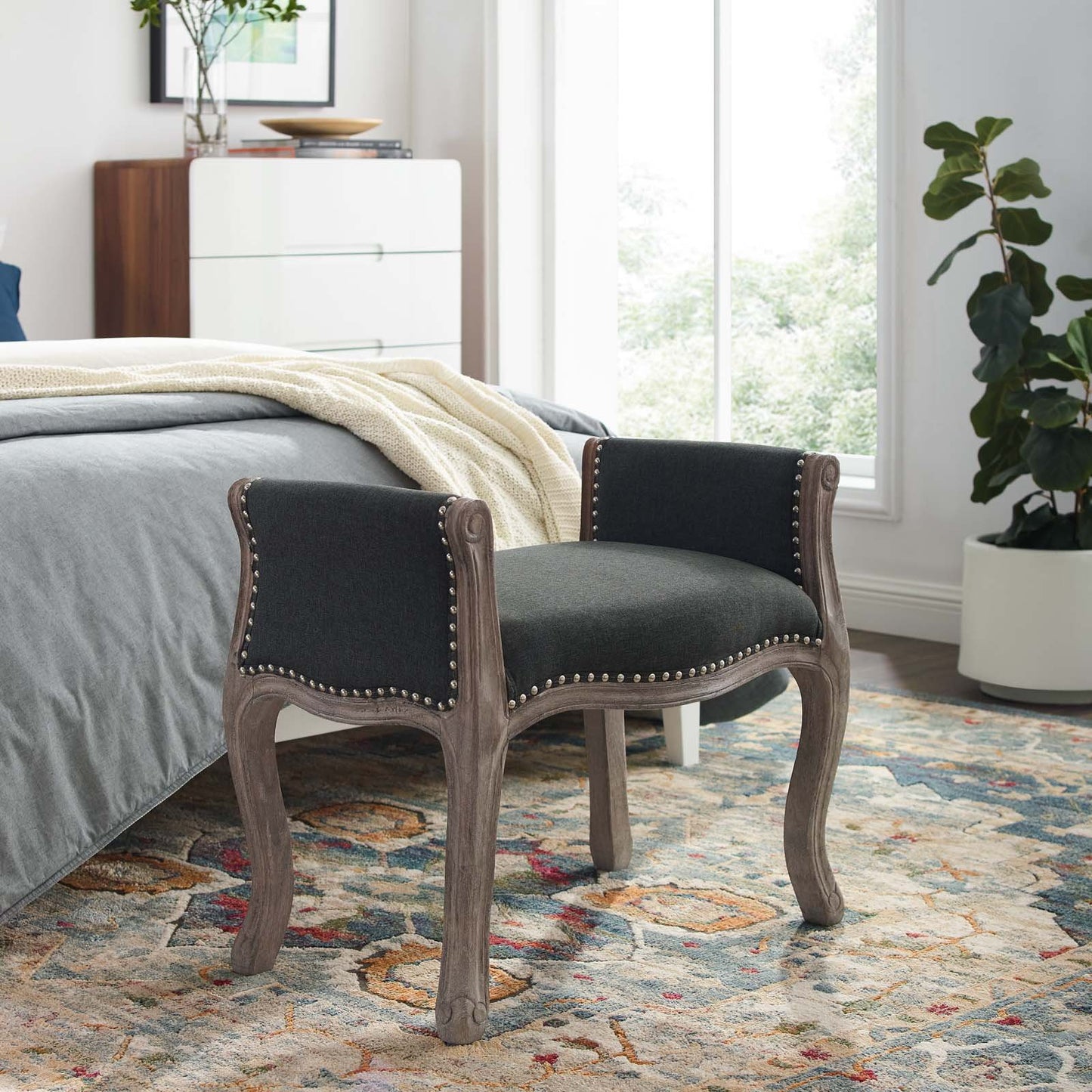 Modway Avail Vintage French Upholstered Fabric Bench