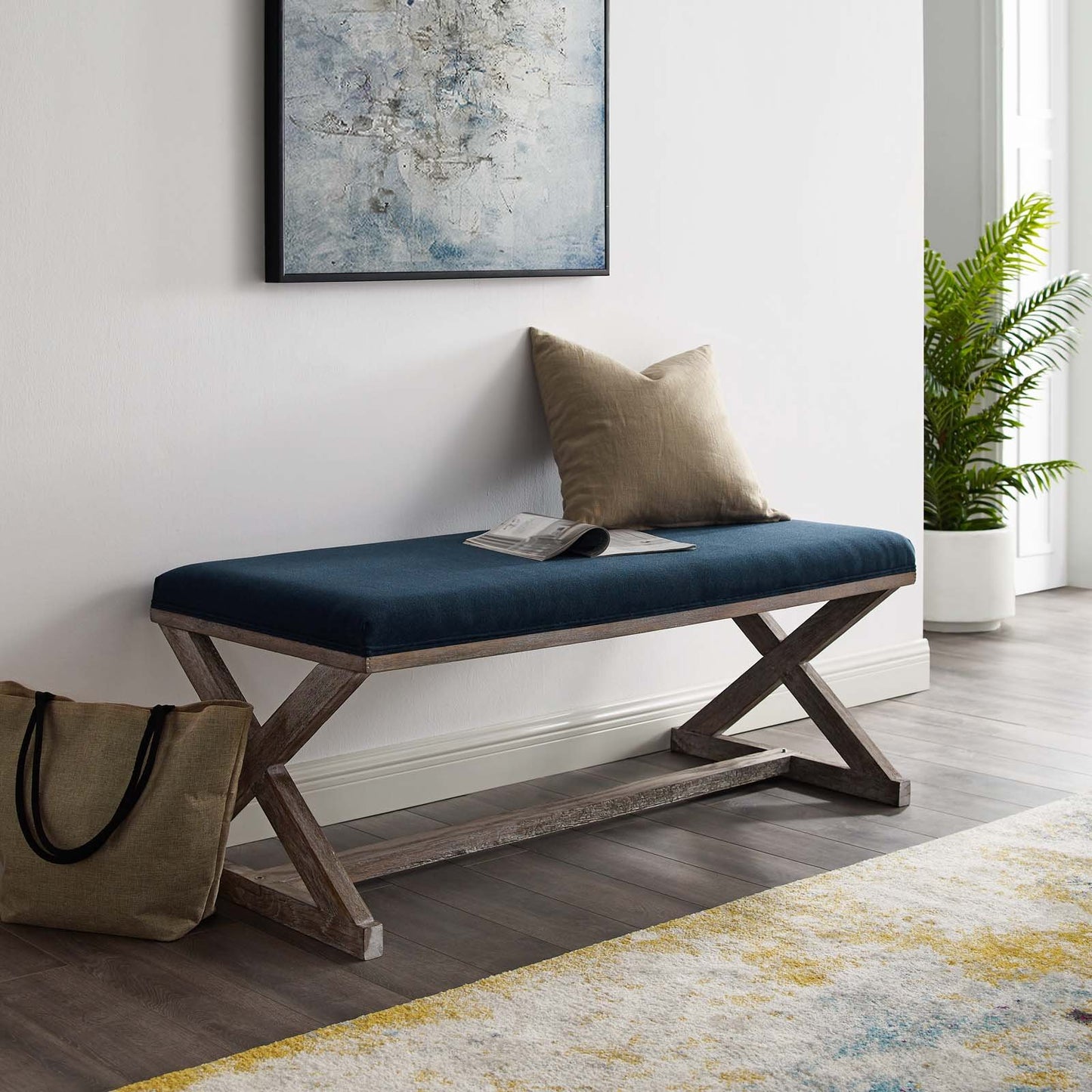 Modway Province Vintage French X-Brace Upholstered Fabric Bench