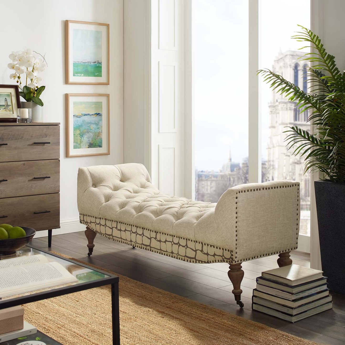 Modway Roland Vintage French Upholstered Fabric Bench