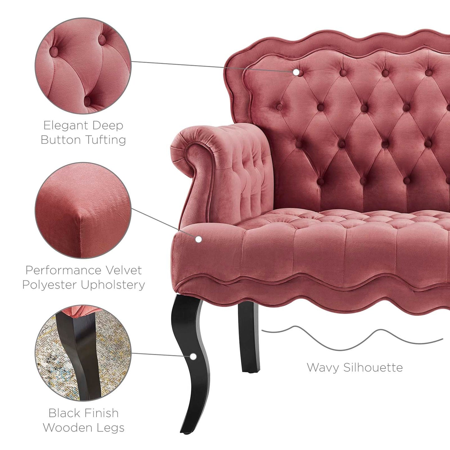 Modway Viola Chesterfield Button Tufted Loveseat Performance Velvet Settee | Loveseats | Modishstore-27
