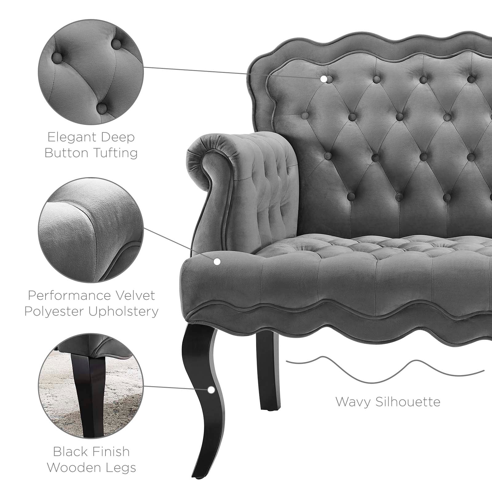 Modway Viola Chesterfield Button Tufted Loveseat Performance Velvet Settee | Loveseats | Modishstore-28