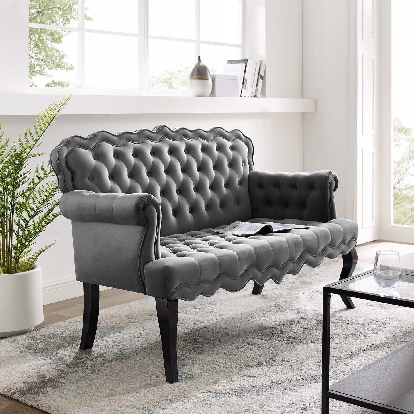 Modway Viola Chesterfield Button Tufted Loveseat Performance Velvet Settee | Loveseats | Modishstore-10