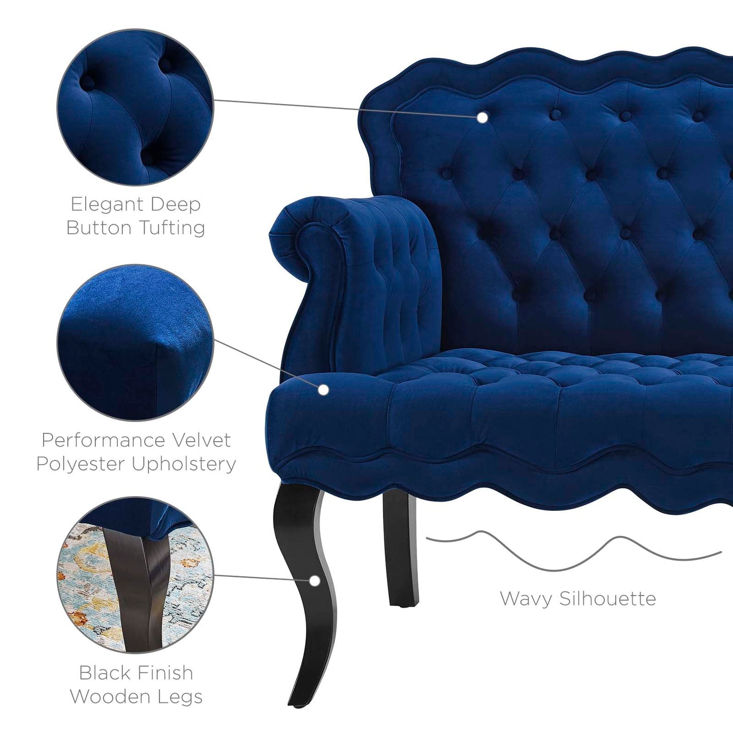 Modway Viola Chesterfield Button Tufted Loveseat Performance Velvet Settee | Loveseats | Modishstore-29