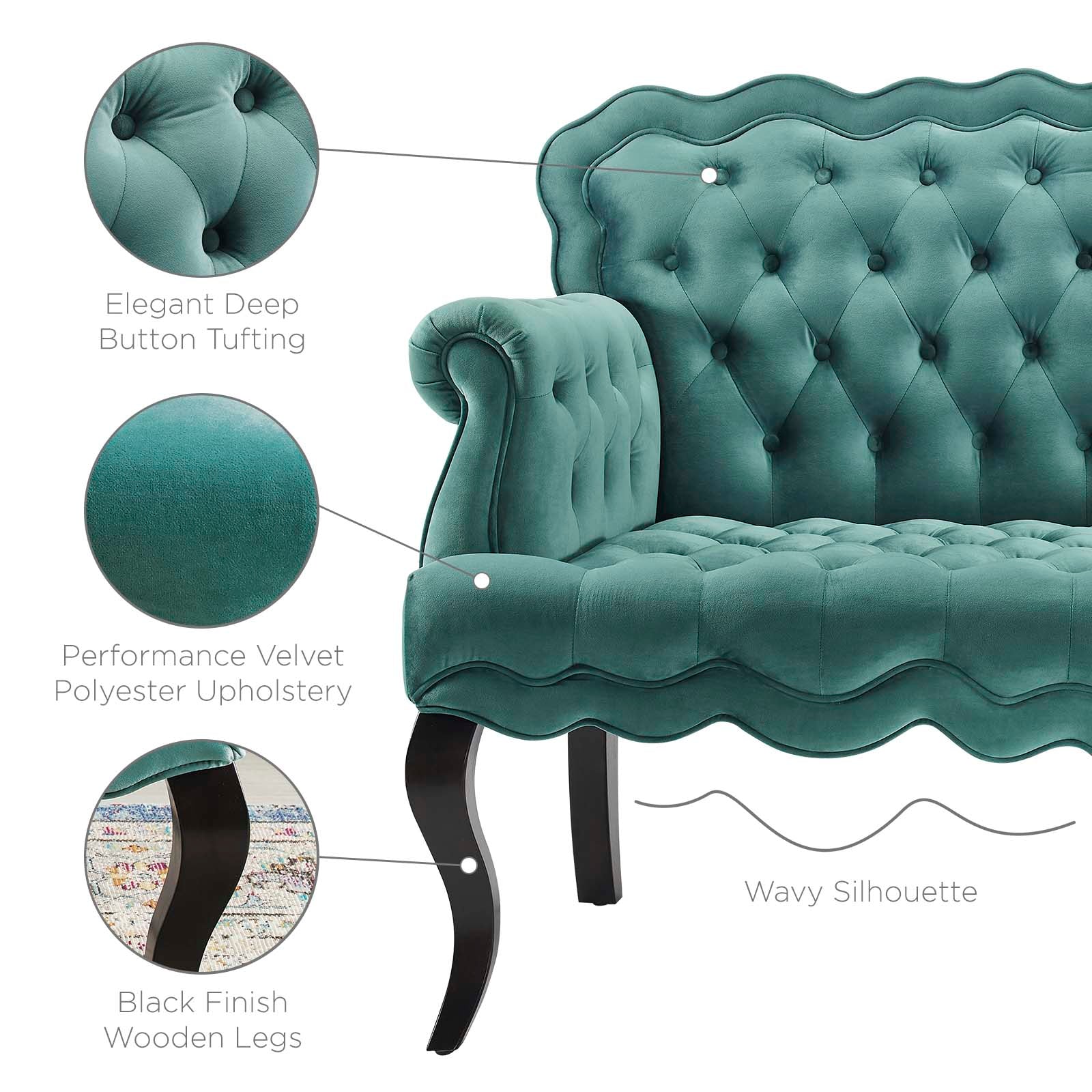 Modway Viola Chesterfield Button Tufted Loveseat Performance Velvet Settee | Loveseats | Modishstore-30