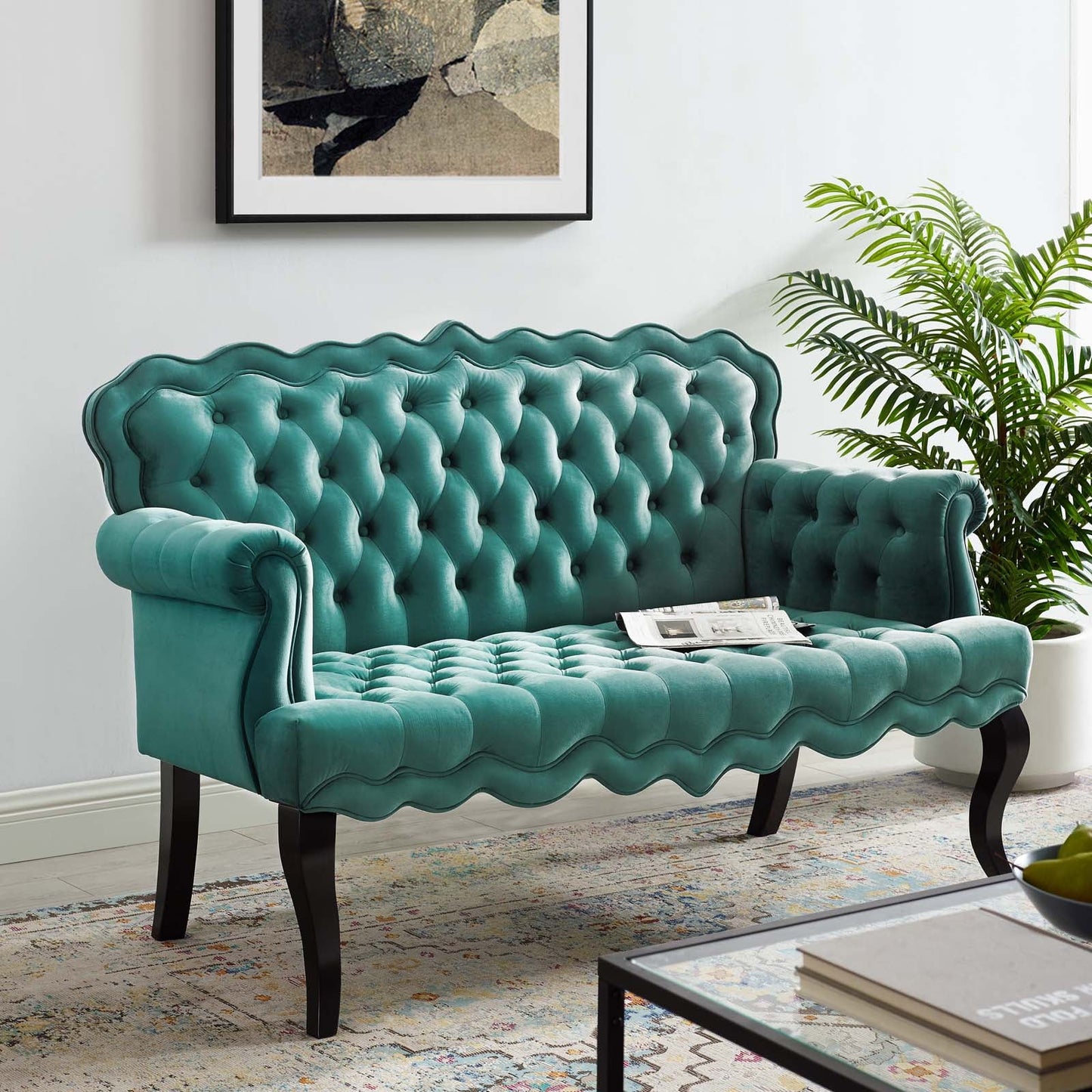 Modway Viola Chesterfield Button Tufted Loveseat Performance Velvet Settee | Loveseats | Modishstore-18