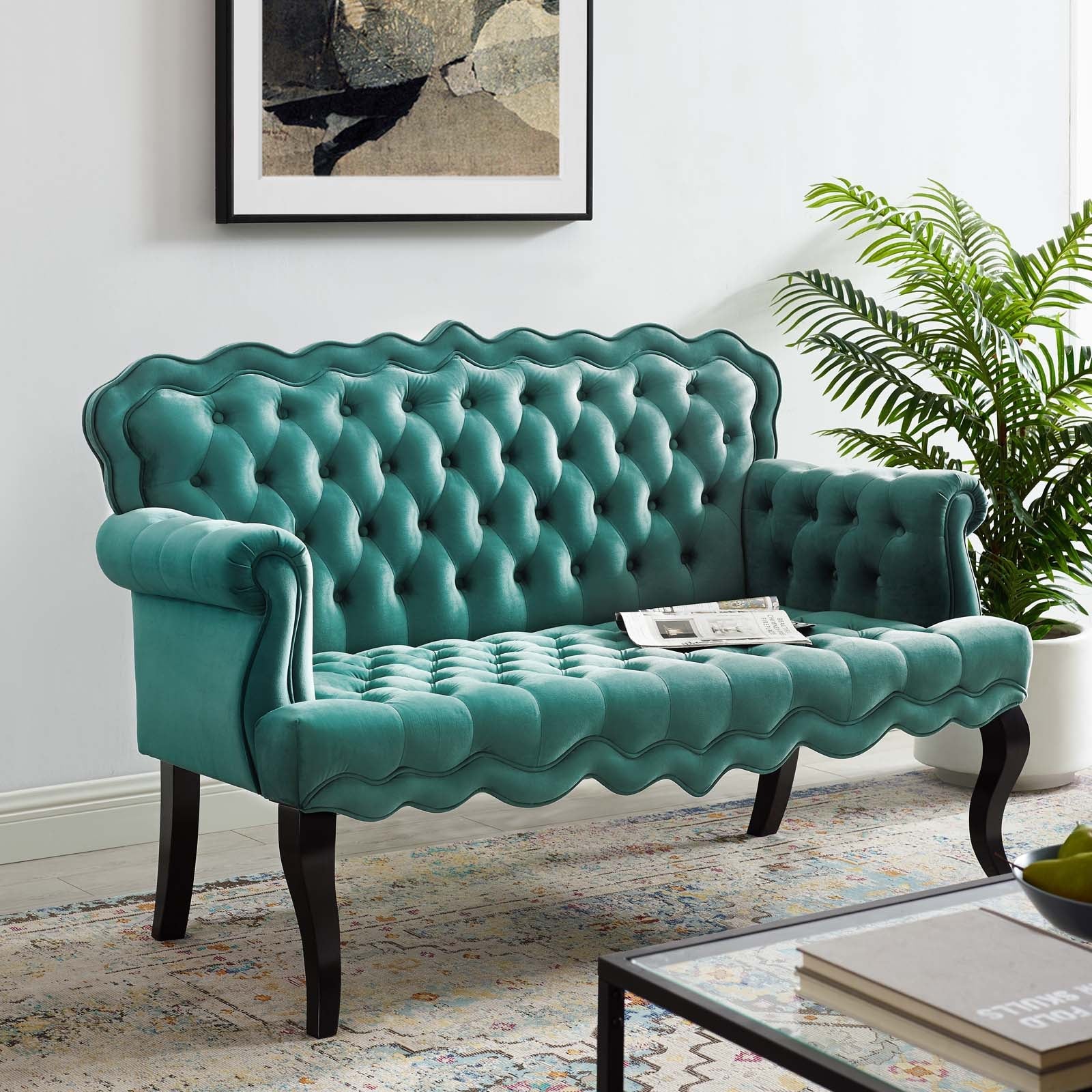 Modway Viola Chesterfield Button Tufted Loveseat Performance Velvet Settee | Loveseats | Modishstore-18