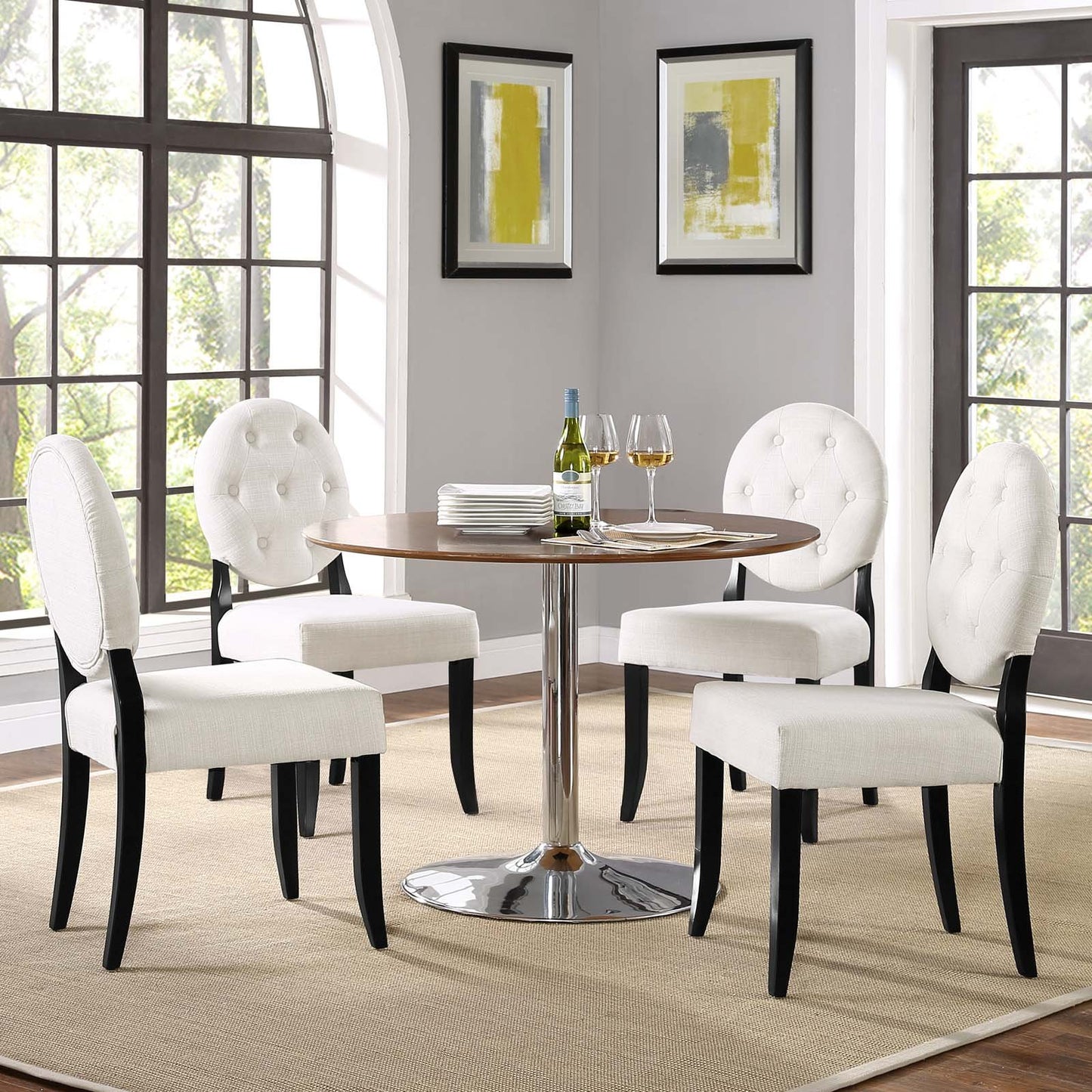 Modway Button Dining Side Chair Upholstered Fabric Set of 4