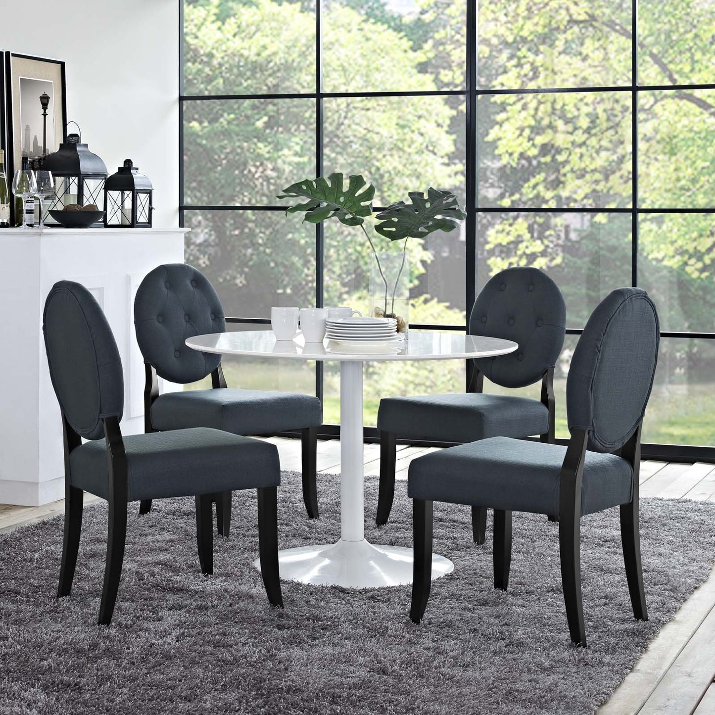 Modway Button Dining Side Chair Upholstered Fabric Set of 4