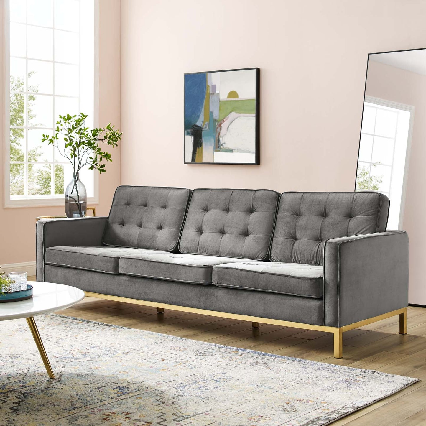 Modway Loft Gold Stainless Steel Leg Performance Velvet Sofa | Sofas | Modishstore-9