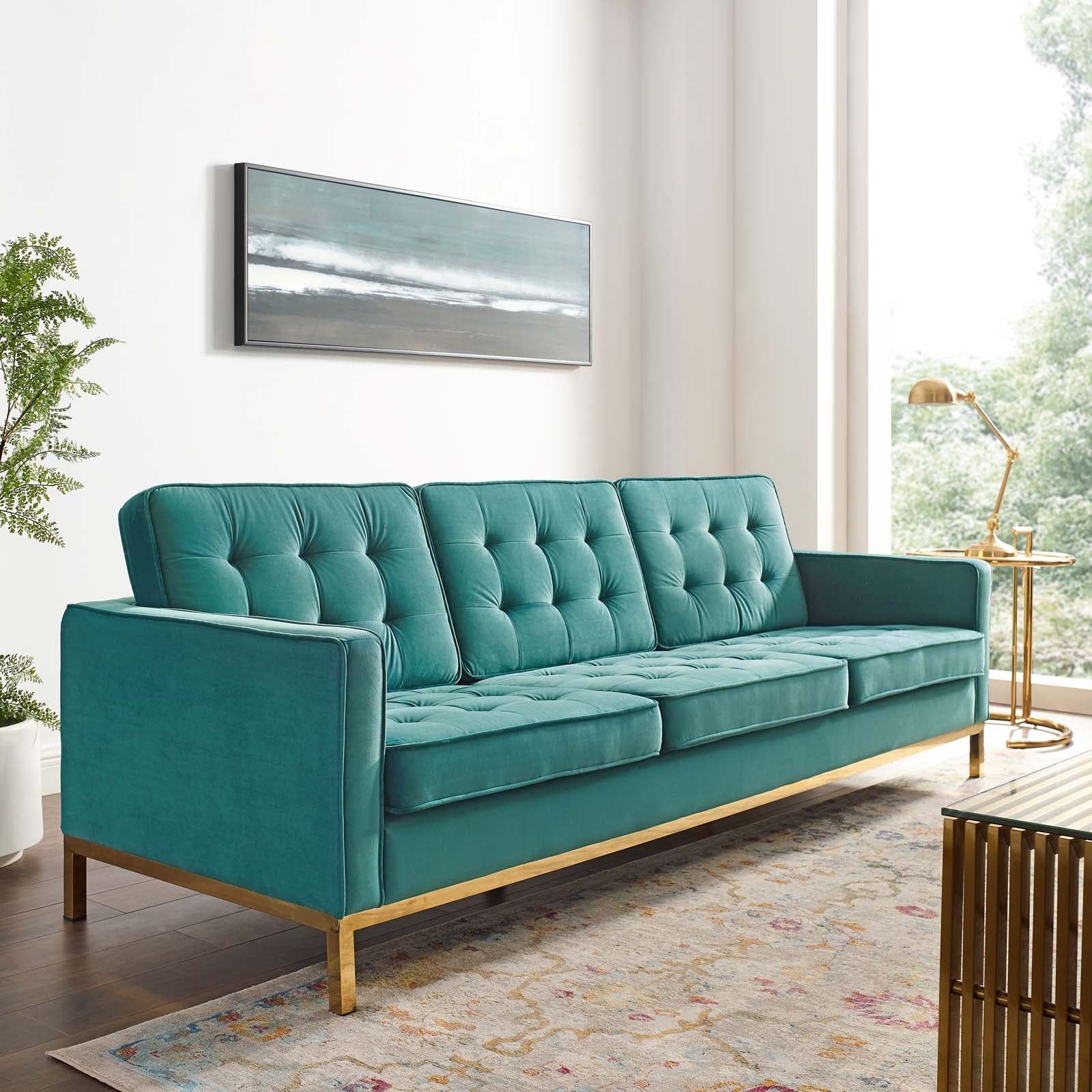 Modway Loft Gold Stainless Steel Leg Performance Velvet Sofa | Sofas | Modishstore-14